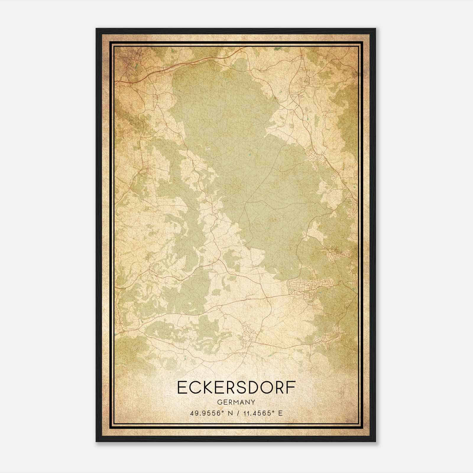 Vintage Eckersdorf Germany Map Poster, Eckersdorf City Road Wall Art Print