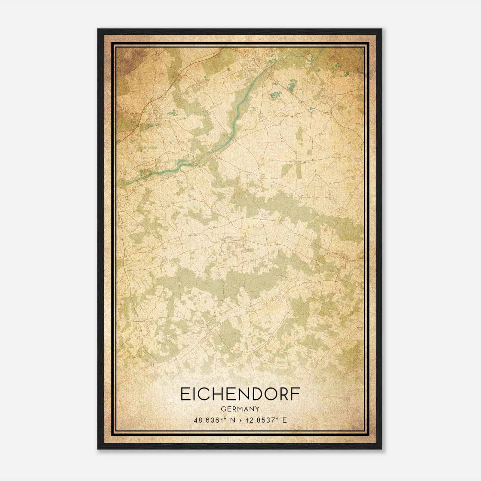 Vintage Eichendorf Germany Map Poster, Eichendorf City Road Wall Art Print