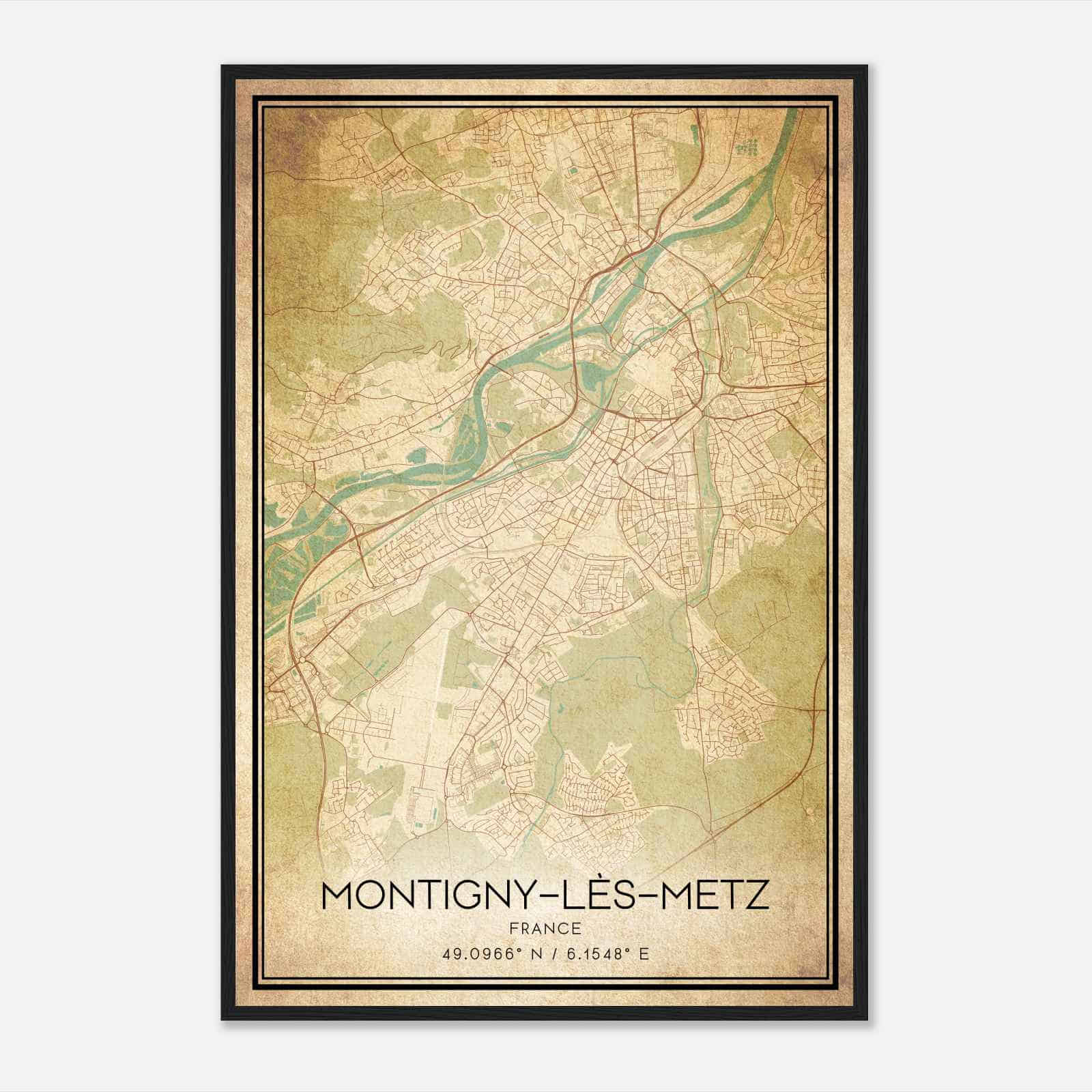 Vintage Montigny-les-Metz France Map Poster, Montigny-les-Metz City Road Wall Art Print