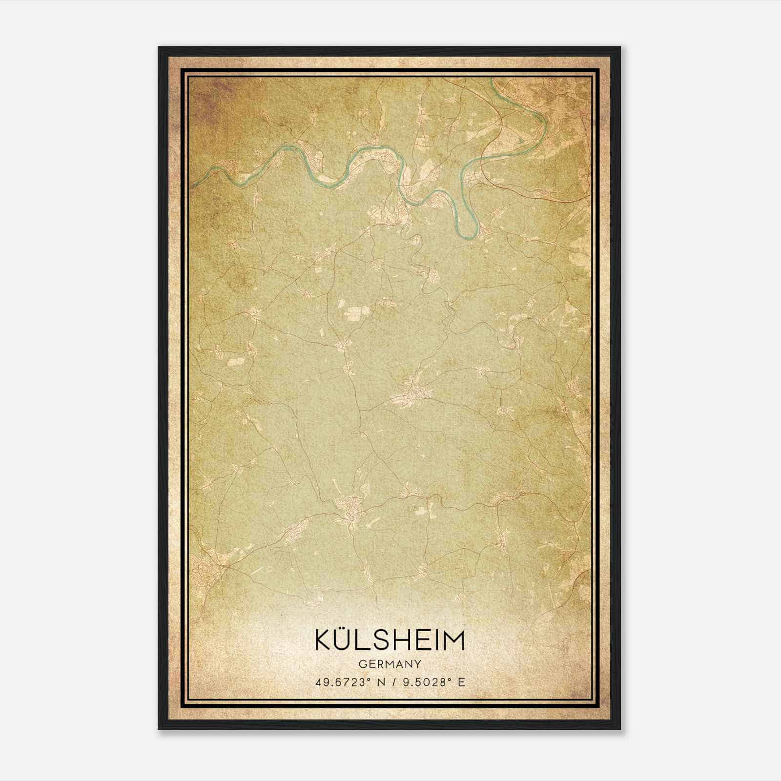 Vintage Kulsheim Germany Map Poster, Kulsheim City Road Wall Art Print