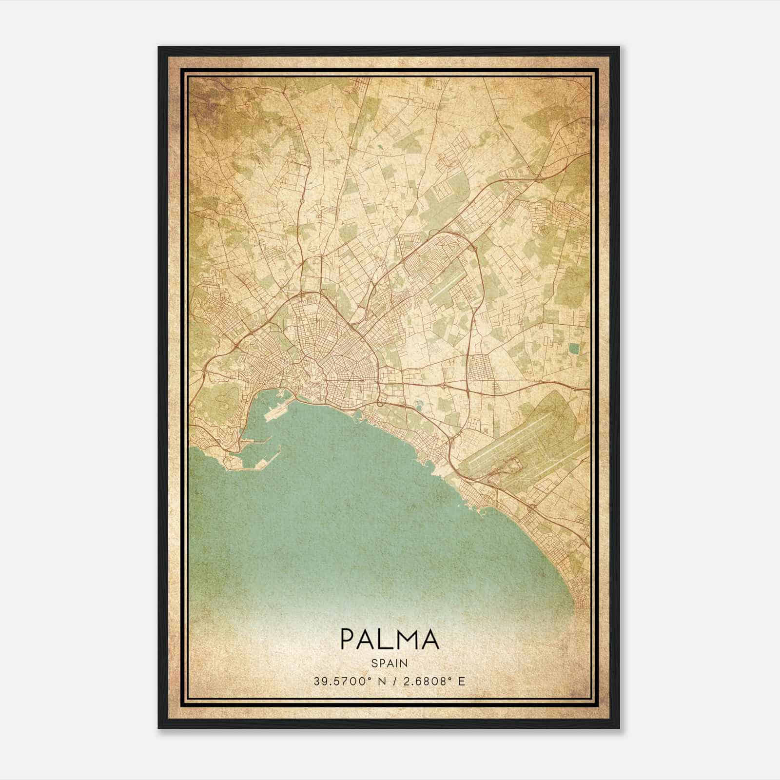 Vintage Palma Spain Map Poster, Palma City Road Wall Art Print