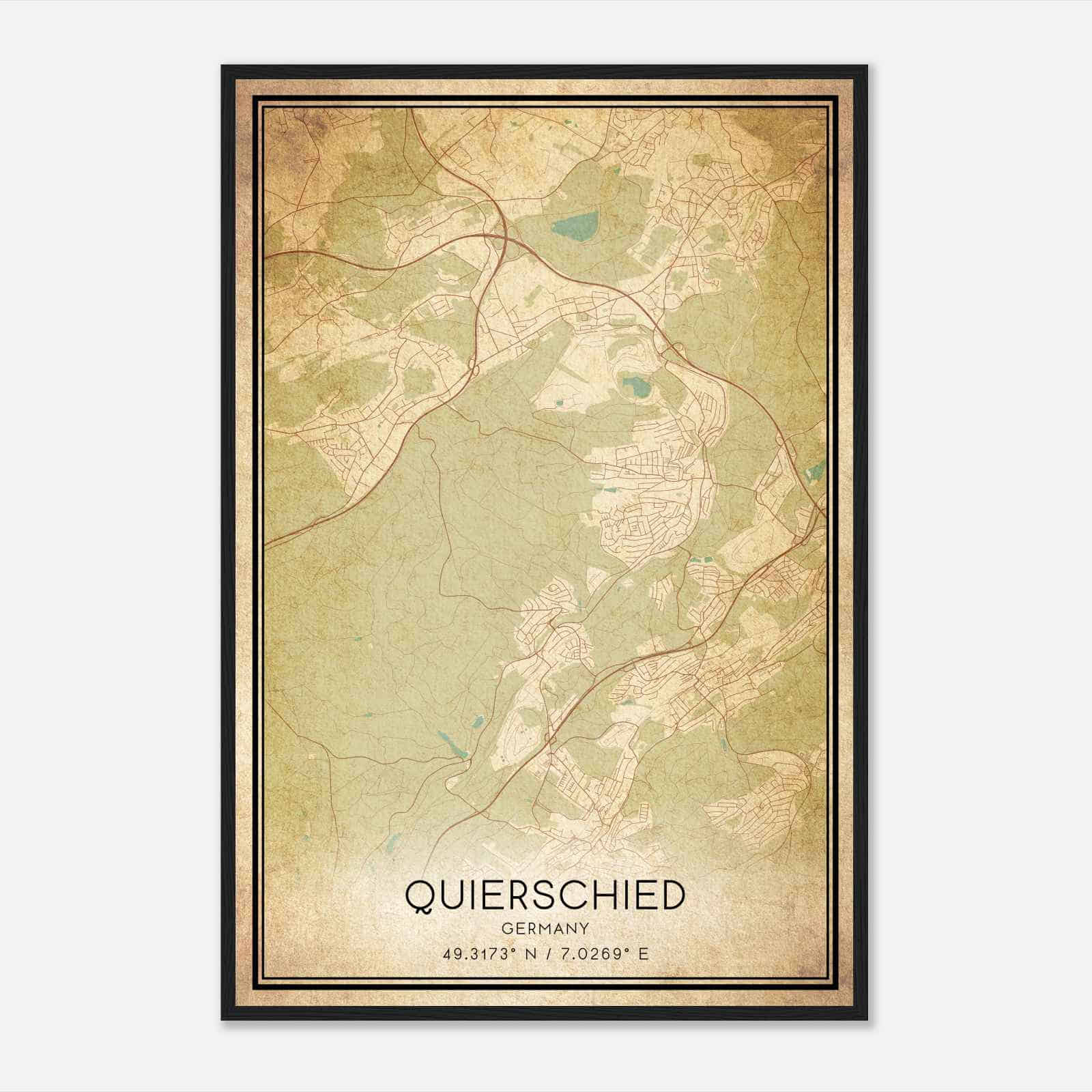 Vintage Quierschied Germany Map Poster, Quierschied City Road Wall Art Print