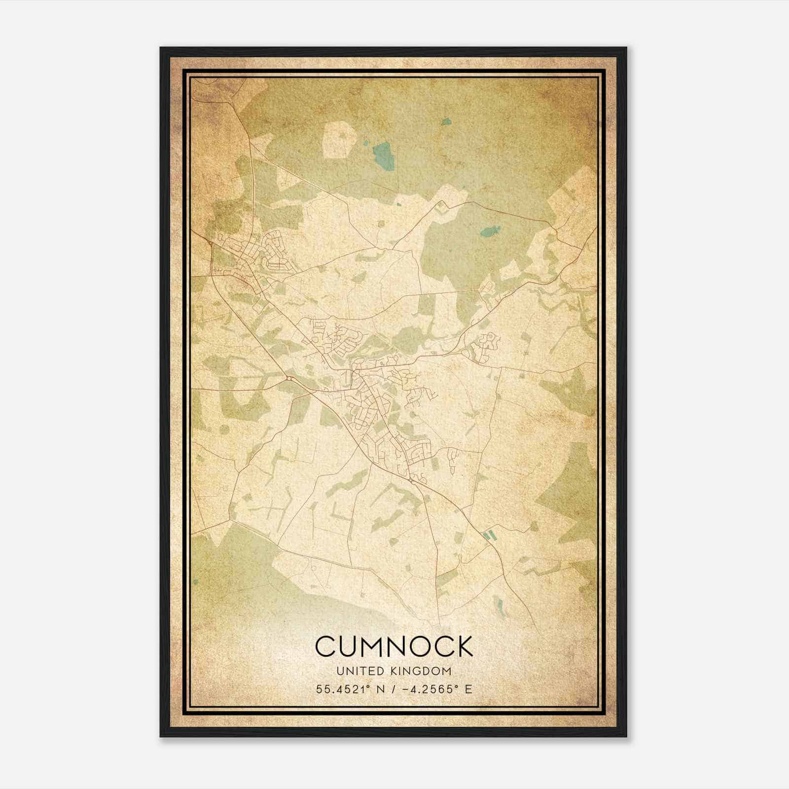 Vintage Cumnock United Kingdom Map Poster, Cumnock City Road Wall Art Print