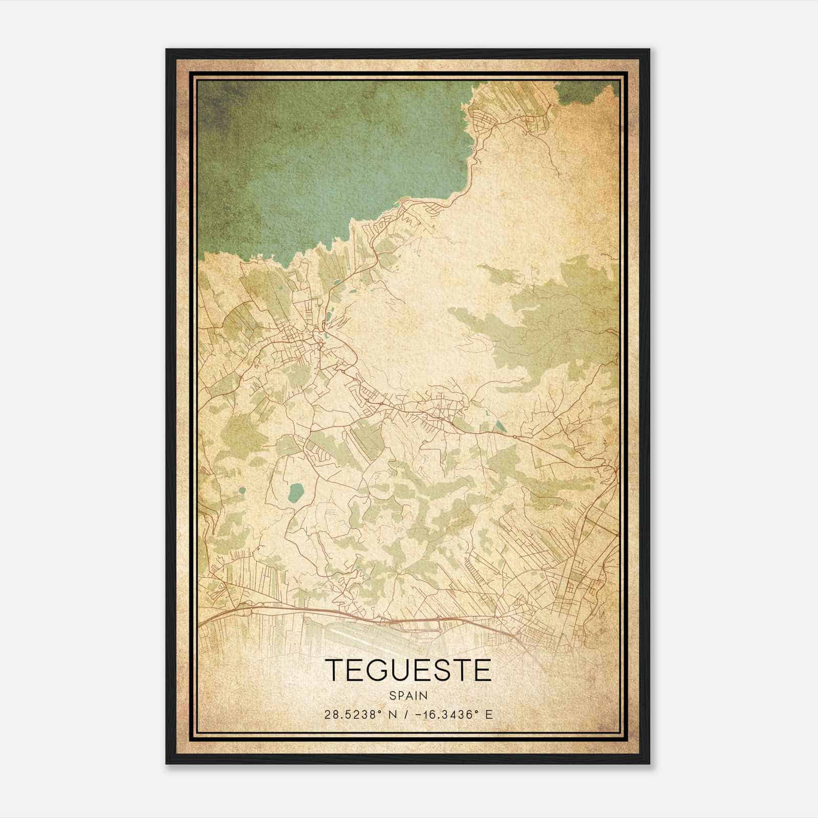 Vintage Tegueste Spain Map Poster, Tegueste City Road Wall Art Print