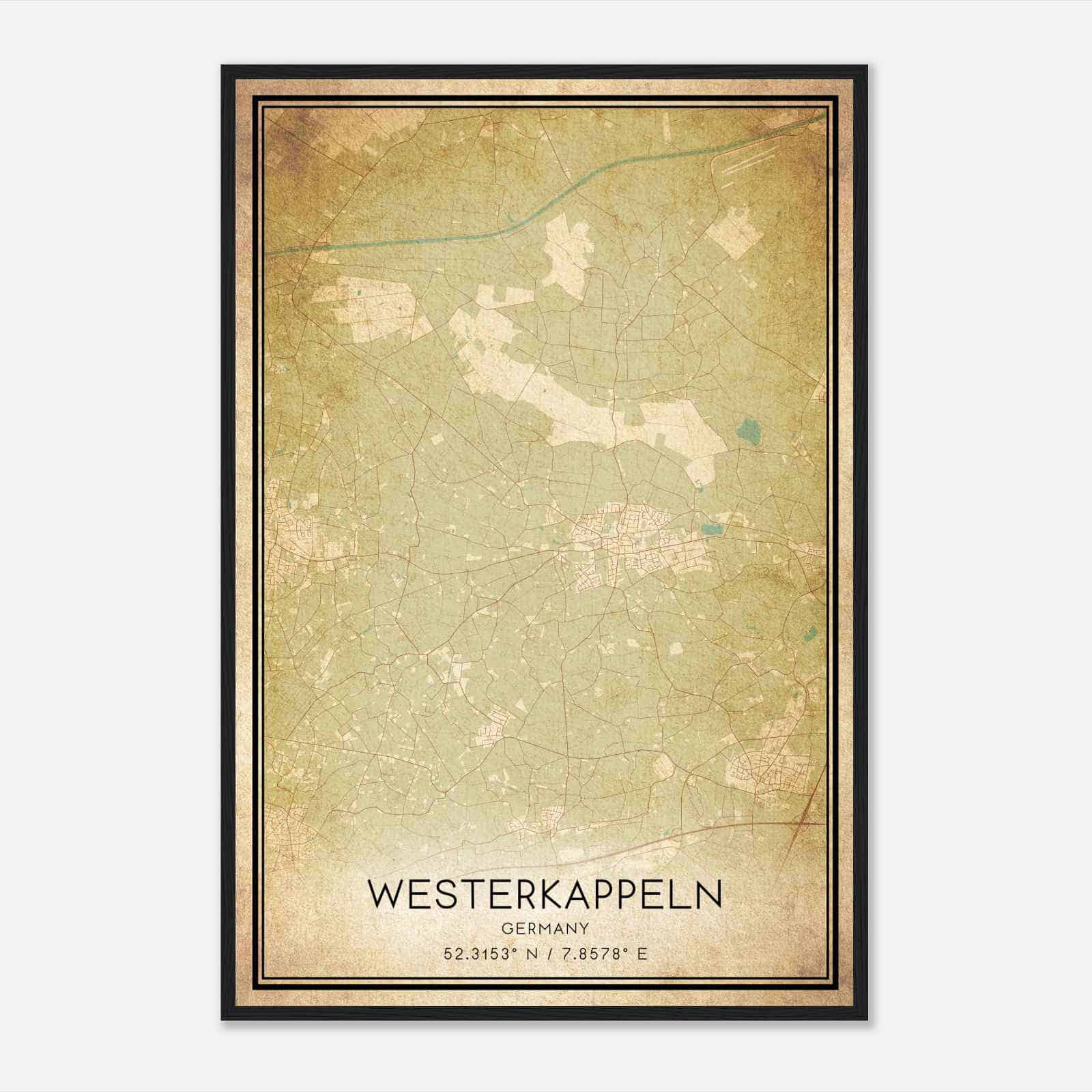 Vintage Westerkappeln Germany Map Poster, Westerkappeln City Road Wall Art Print