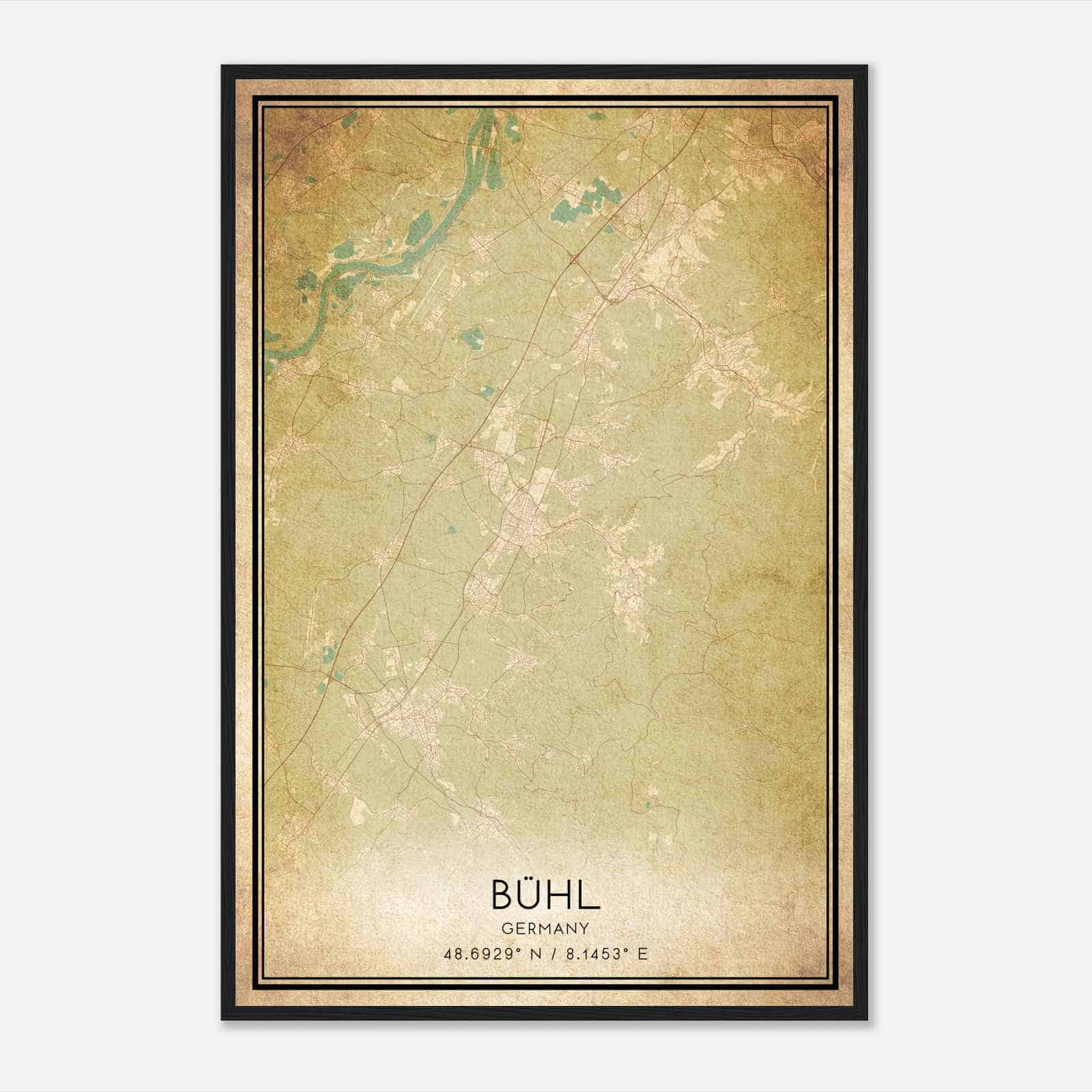 Vintage Buhl Germany Map Poster, Buhl City Road Wall Art Print
