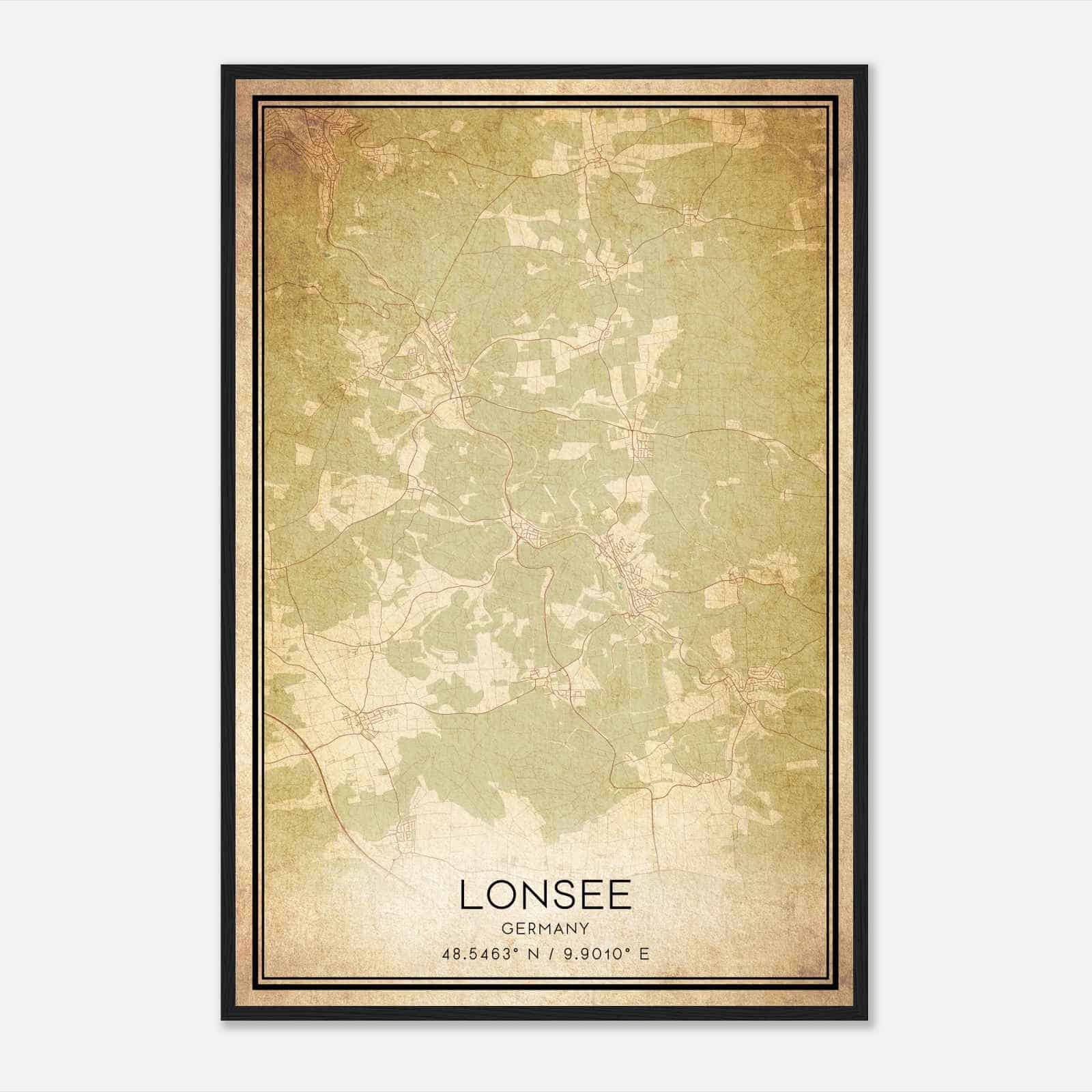 Vintage Lonsee Germany Map Poster, Lonsee City Road Wall Art Print