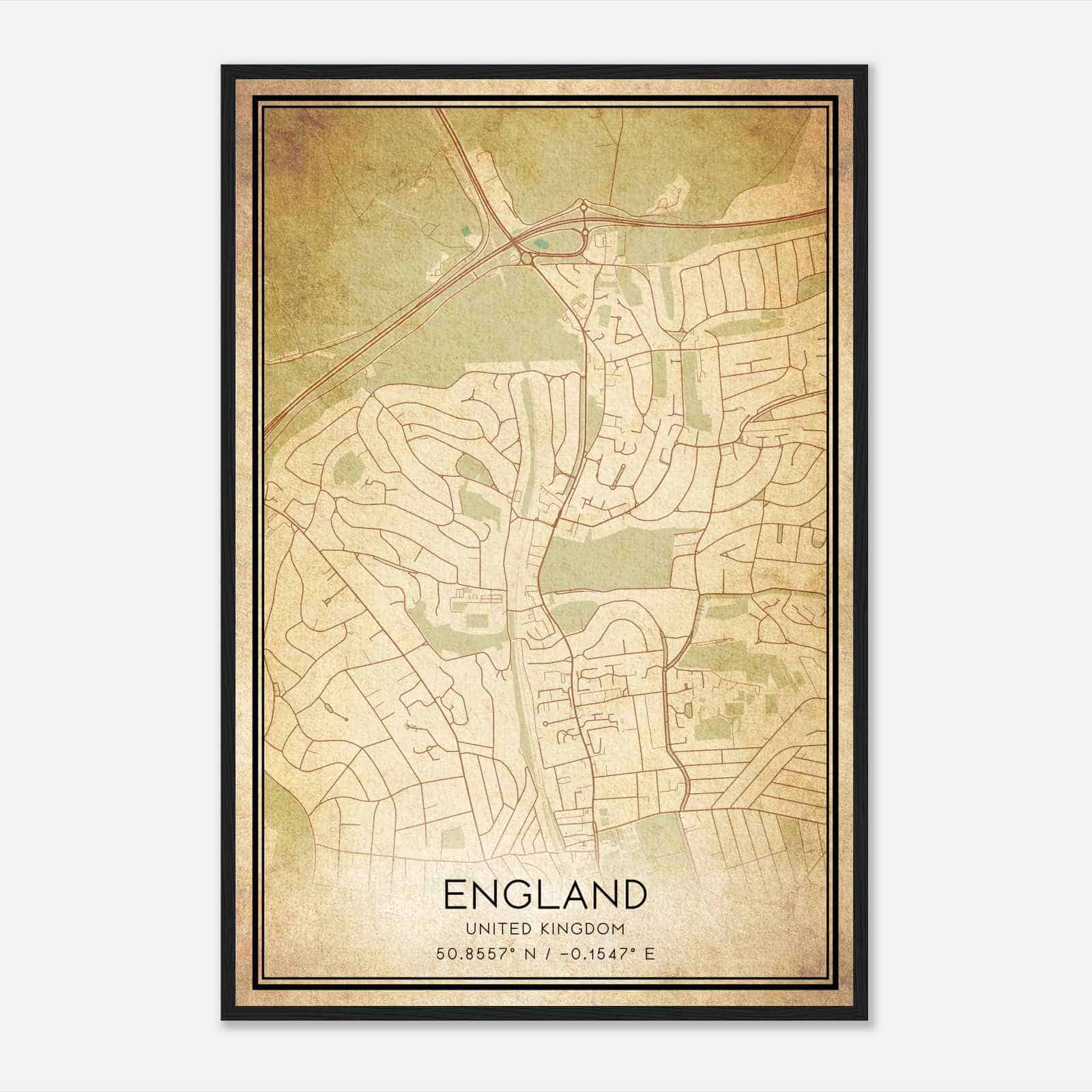 Vintage Patcham United Kingdom Map Poster, Patcham City Road Wall Art Print