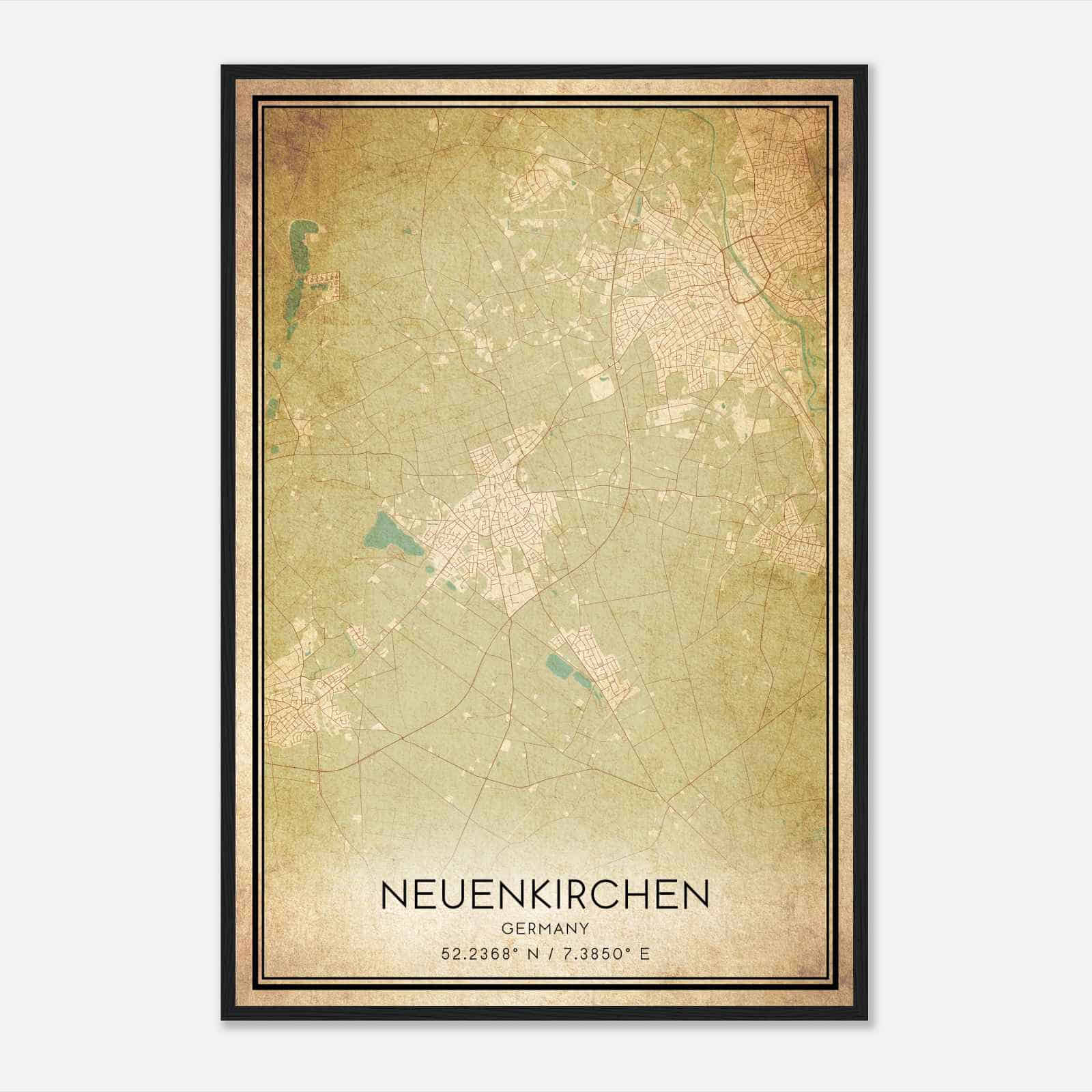 Vintage Neuenkirchen Germany Map Poster, Neuenkirchen City Road Wall Art Print