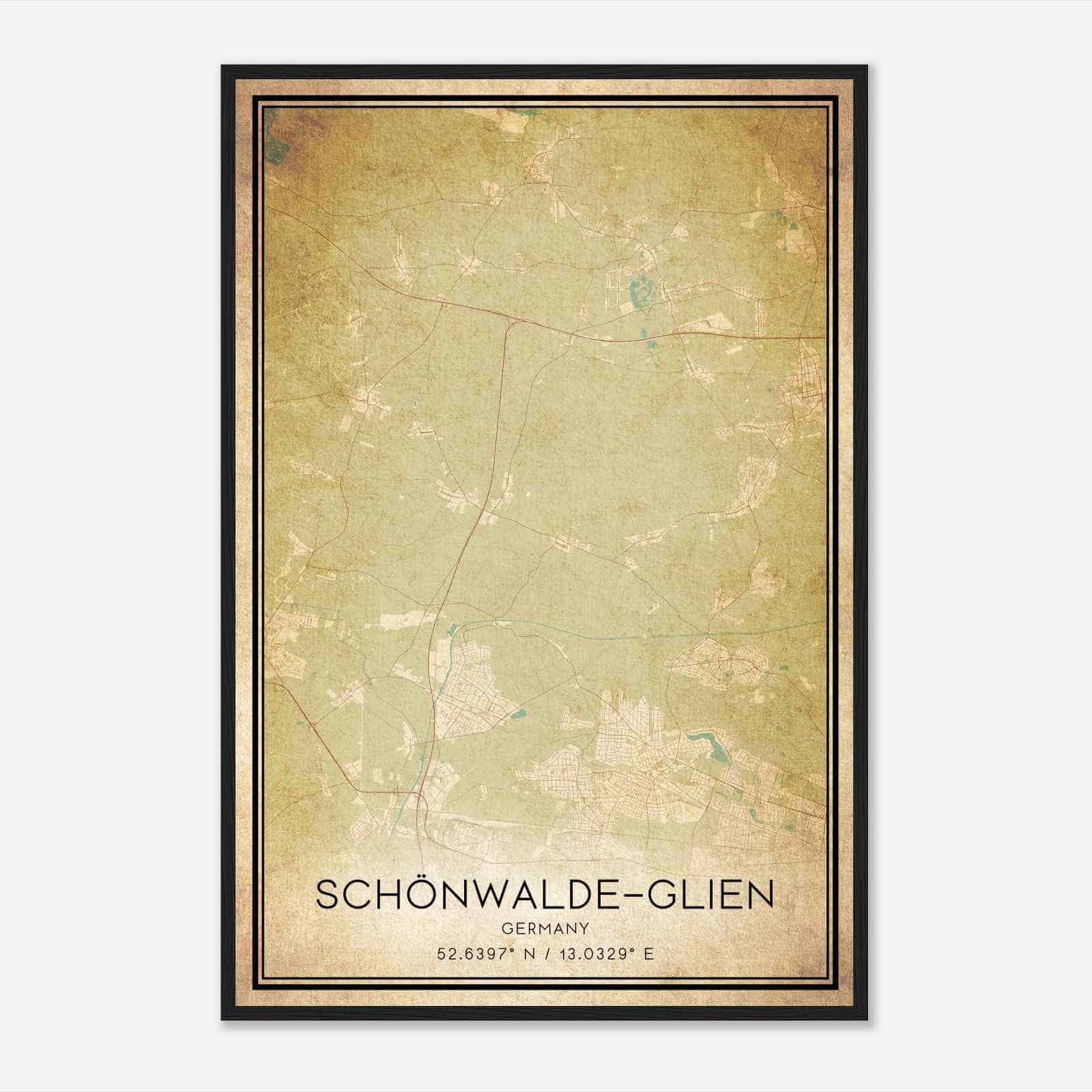 Vintage Schonwalde-Siedlung Germany Map Poster, Schonwalde-Siedlung City Road Wall Art Print