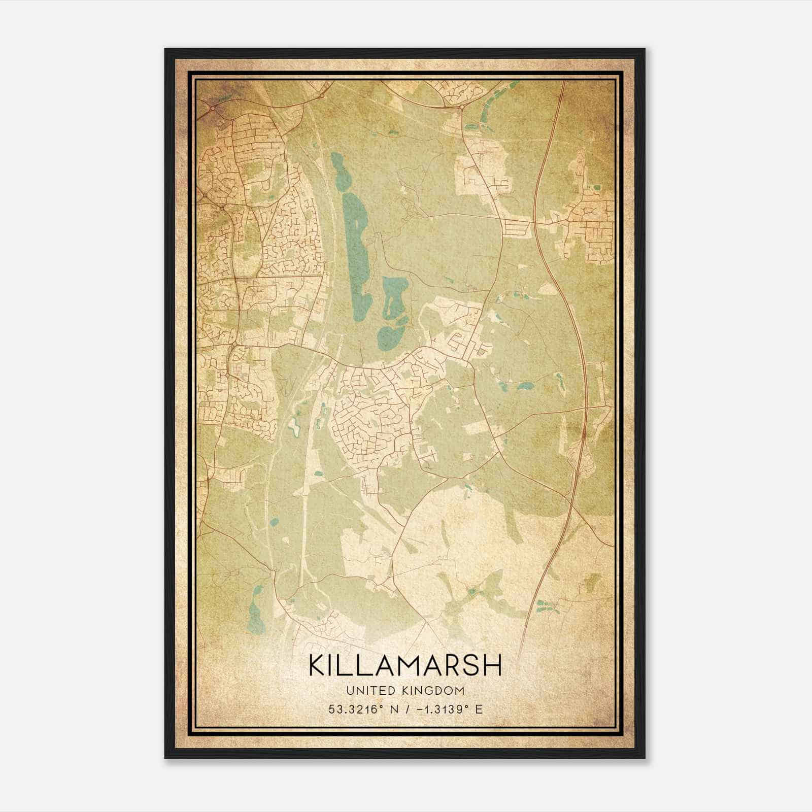 Vintage Killamarsh United Kingdom Map Poster, Killamarsh City Road Wall Art Print