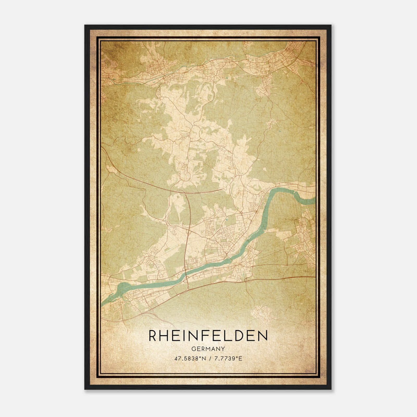 Vintage Rheinfelden (Baden) Germany Map Poster, Rheinfelden (Baden) City Road Wall Art Print