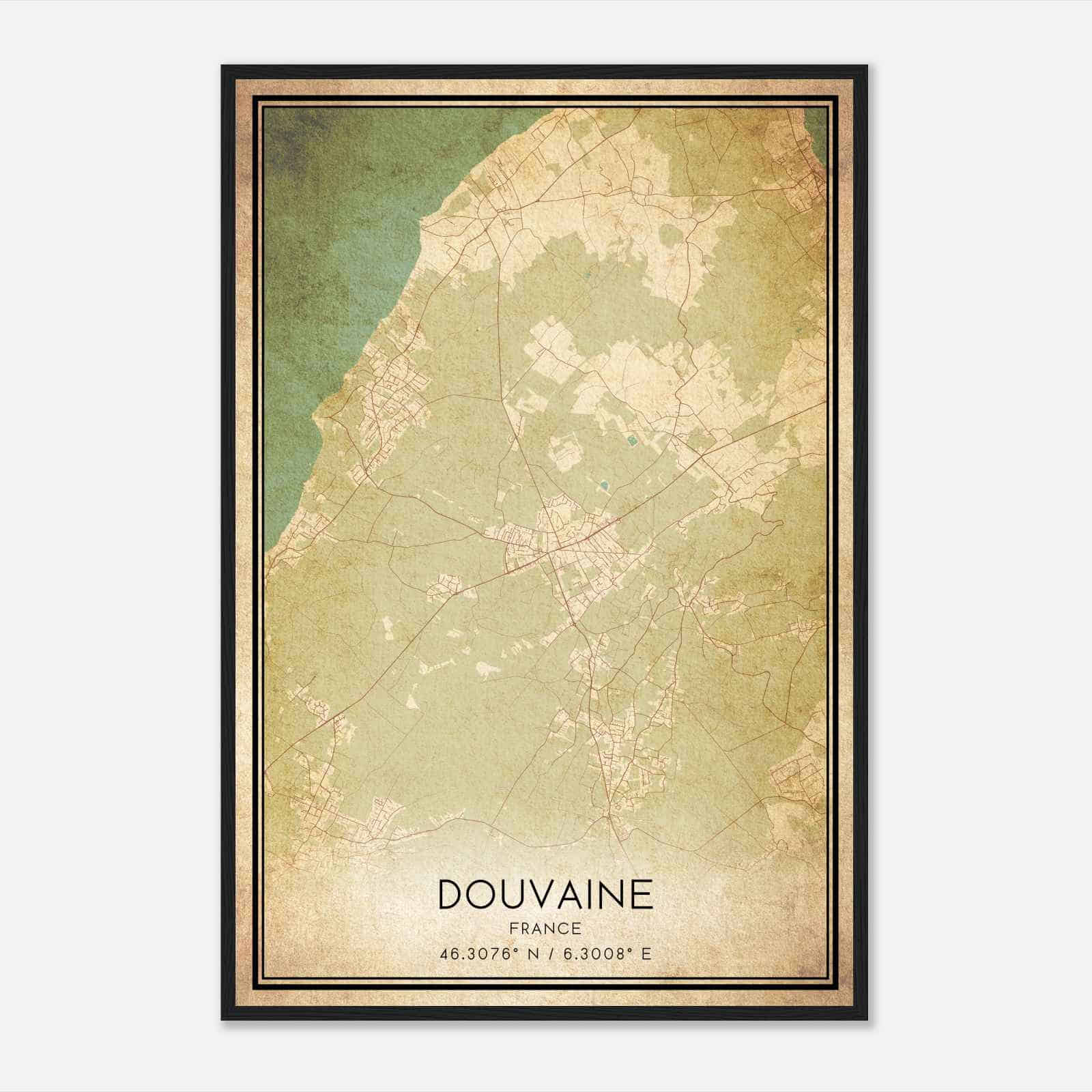 Vintage Douvaine France Map Poster, Douvaine City Road Wall Art Print