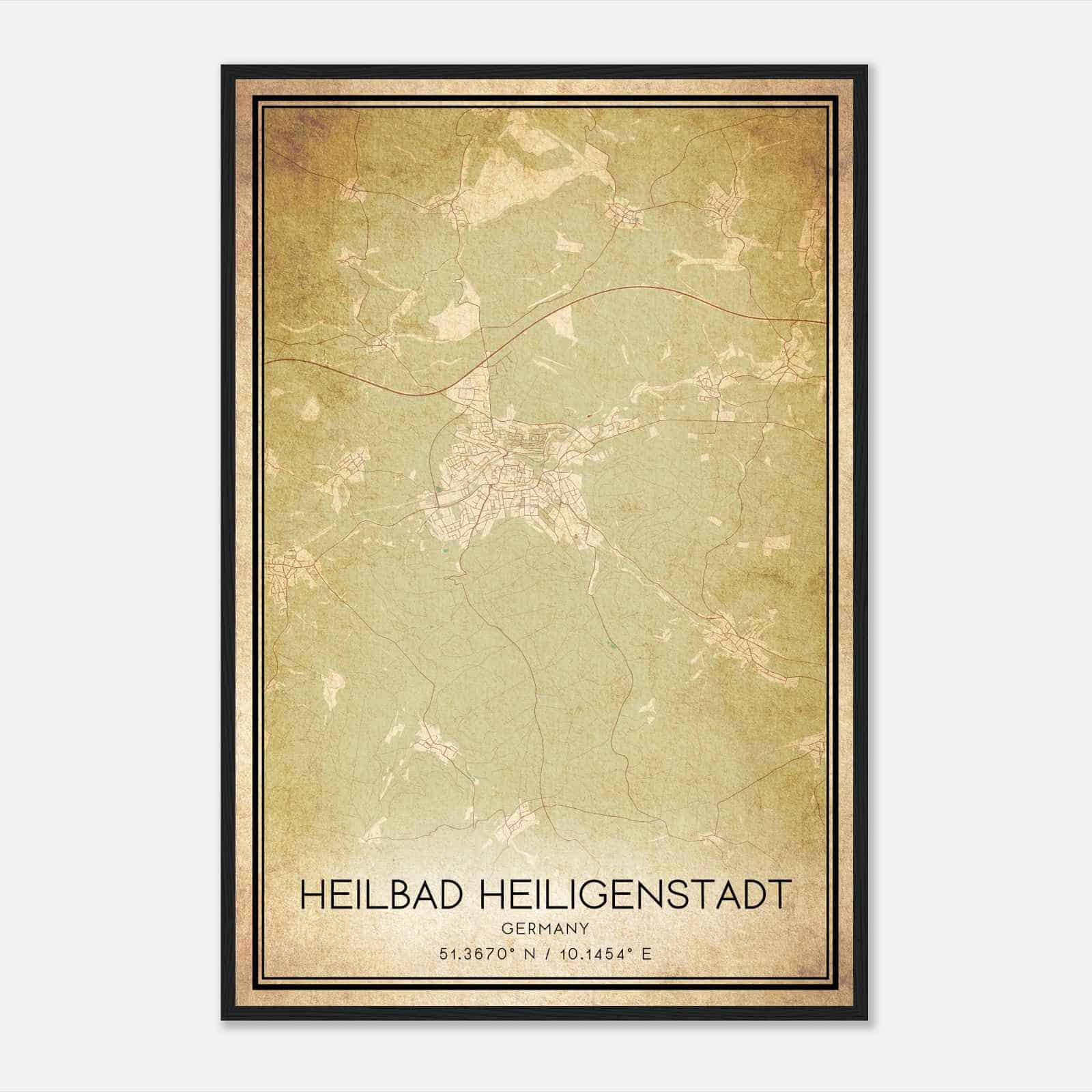 Vintage Heilbad Heiligenstadt Germany Map Poster, Heilbad Heiligenstadt City Road Wall Art Print