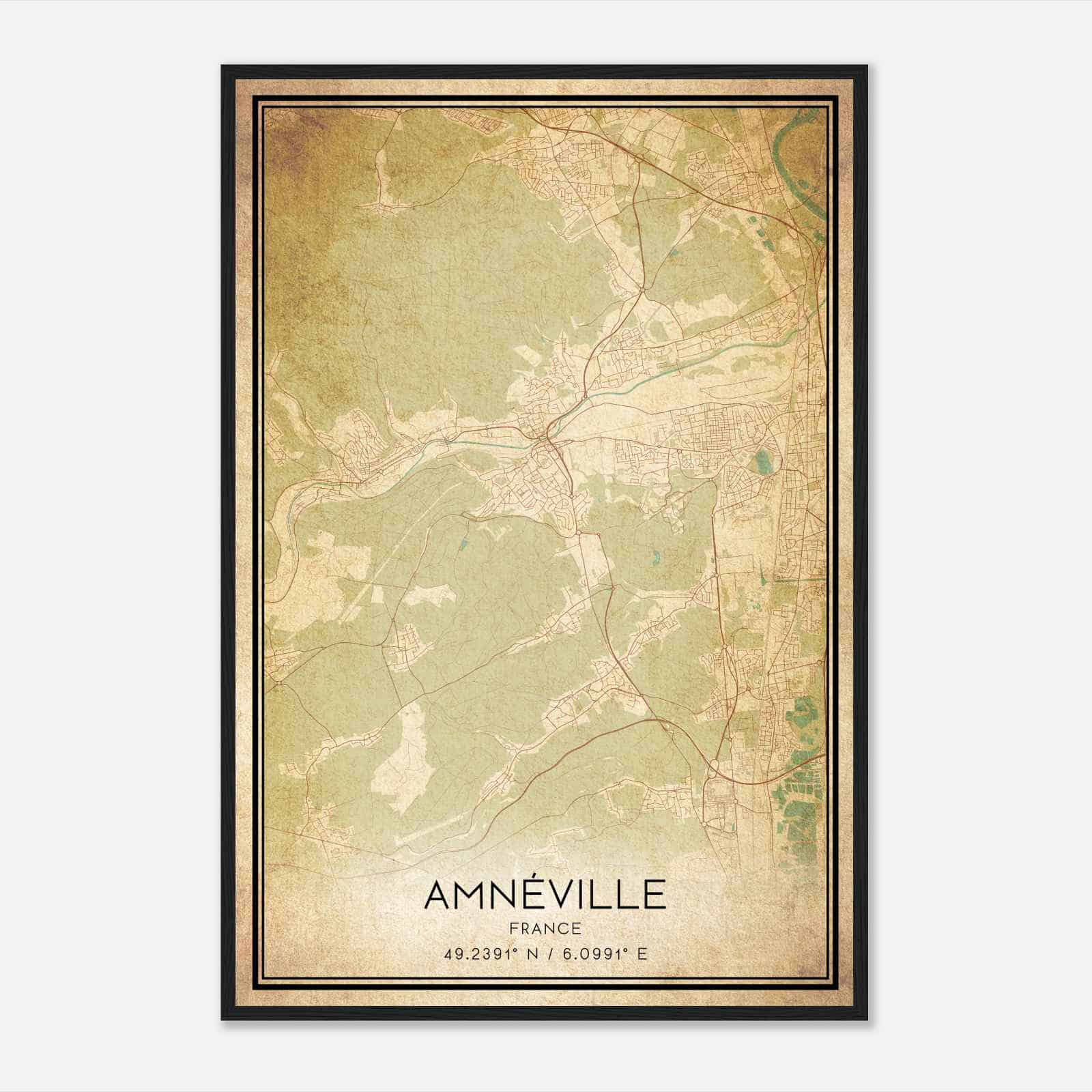 Vintage Amneville France Map Poster, Amneville City Road Wall Art Print