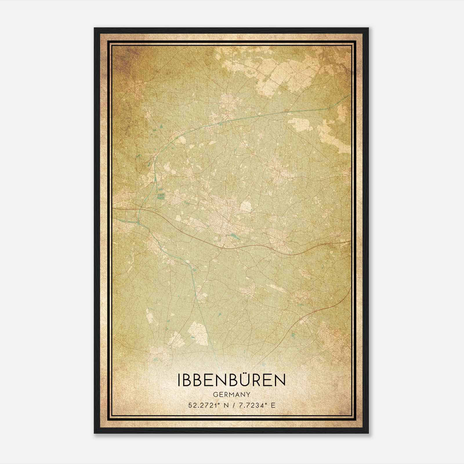 Vintage Ibbenburen Germany Map Poster, Ibbenburen City Road Wall Art Print
