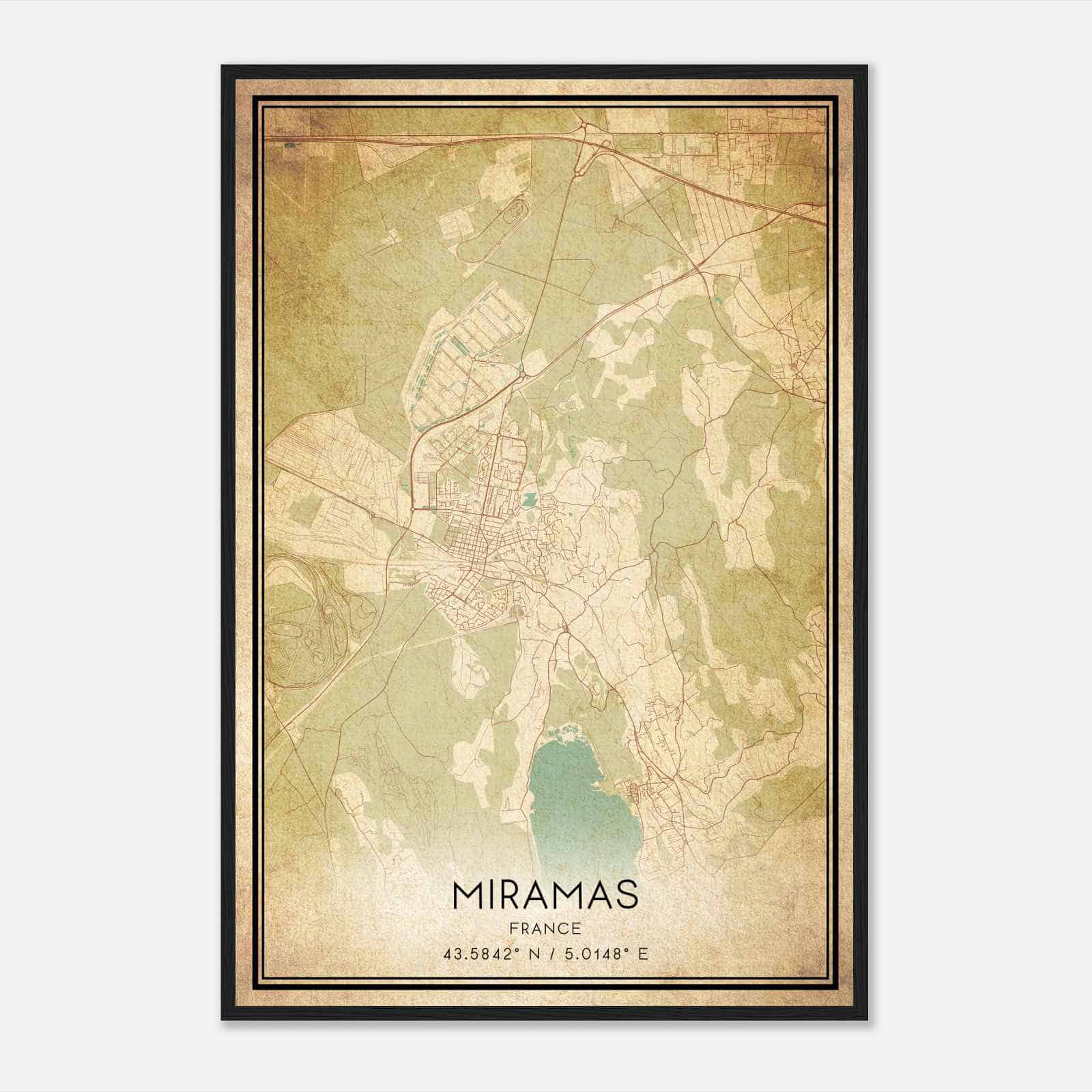 Vintage Miramas France Map Poster, Miramas City Road Wall Art Print