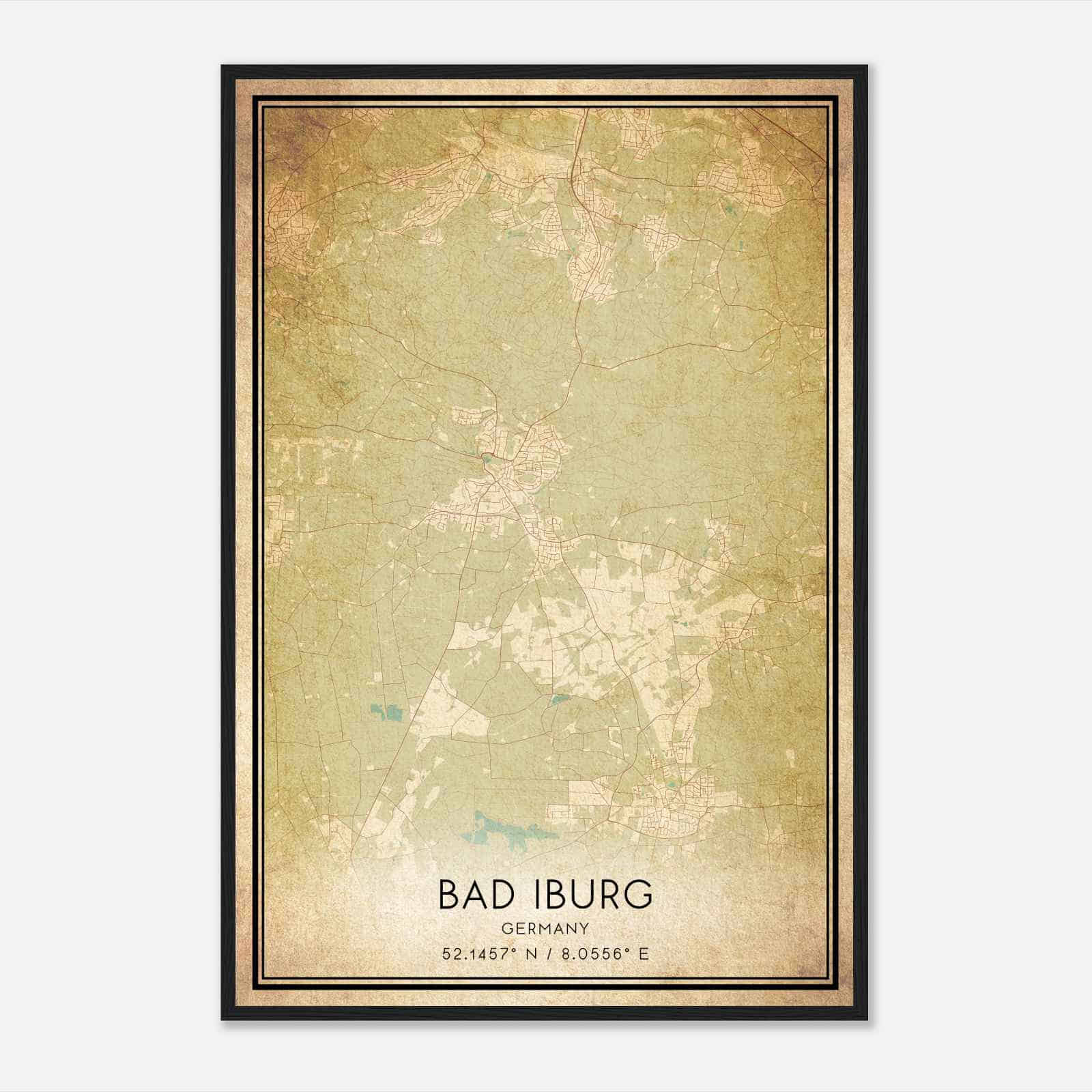 Vintage Bad Iburg Germany Map Poster, Bad Iburg City Road Wall Art Print