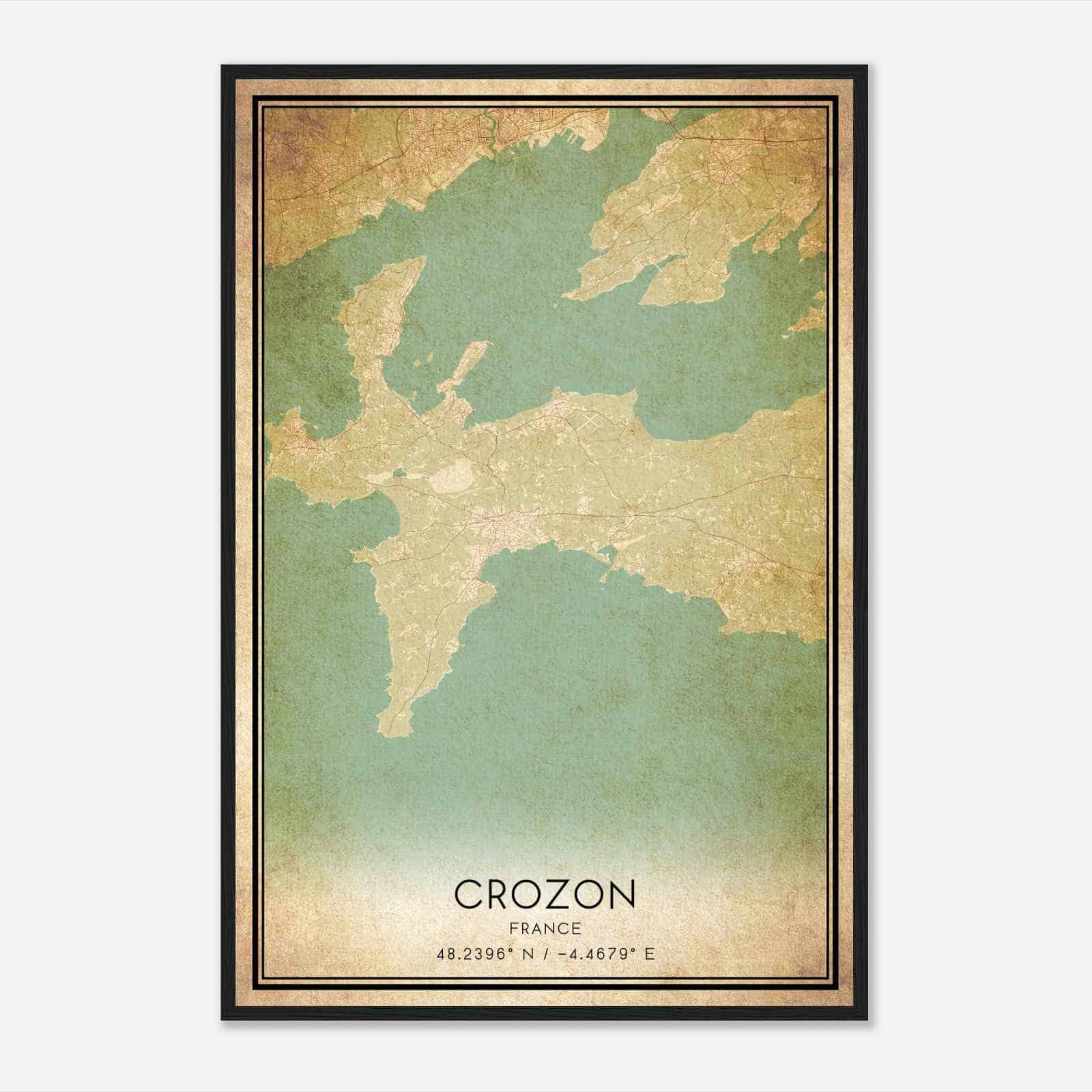 Vintage Crozon France Map Poster, Crozon City Road Wall Art Print