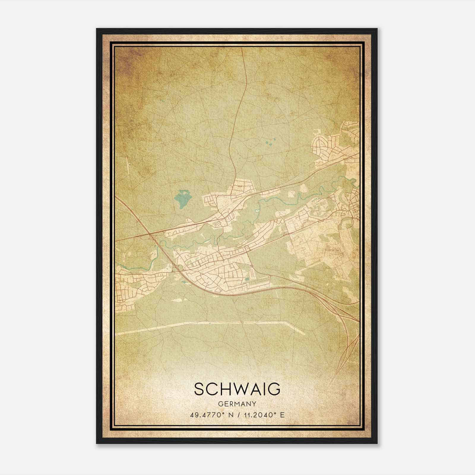 Vintage Schwaig Germany Map Poster, Schwaig City Road Wall Art Print