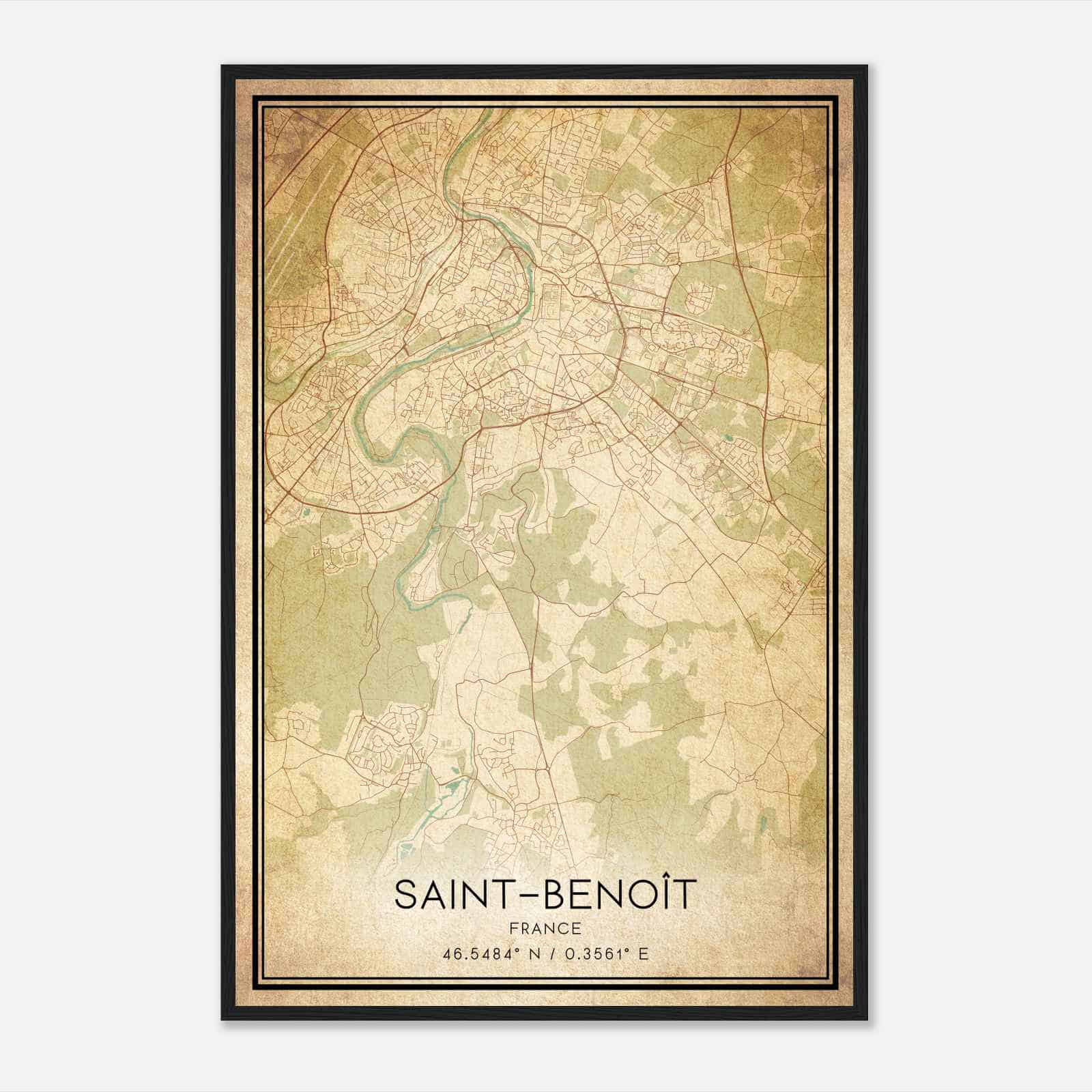 Vintage Saint-Benoit France Map Poster, Saint-Benoit City Road Wall Art Print