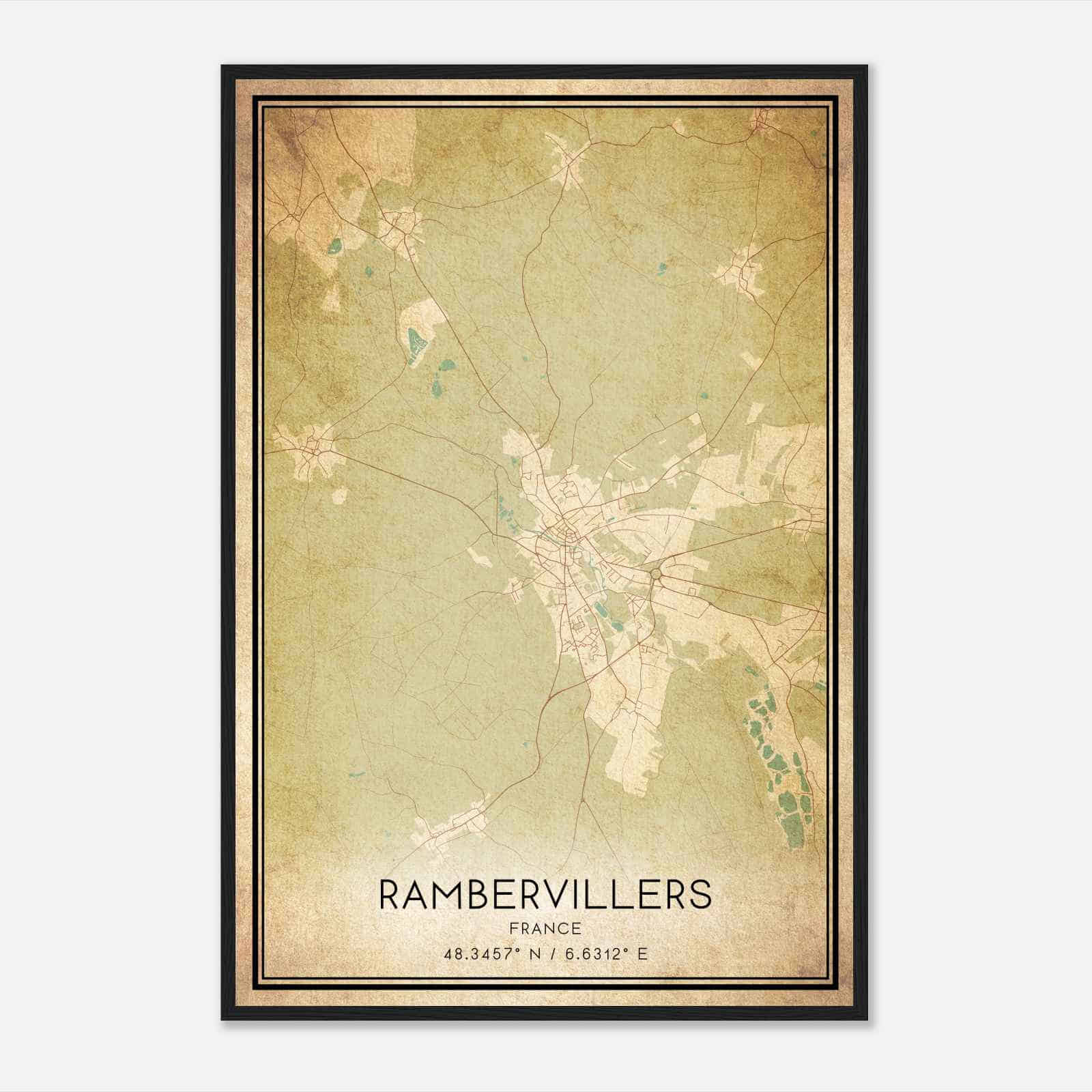 Vintage Rambervillers France Map Poster, Rambervillers City Road Wall Art Print