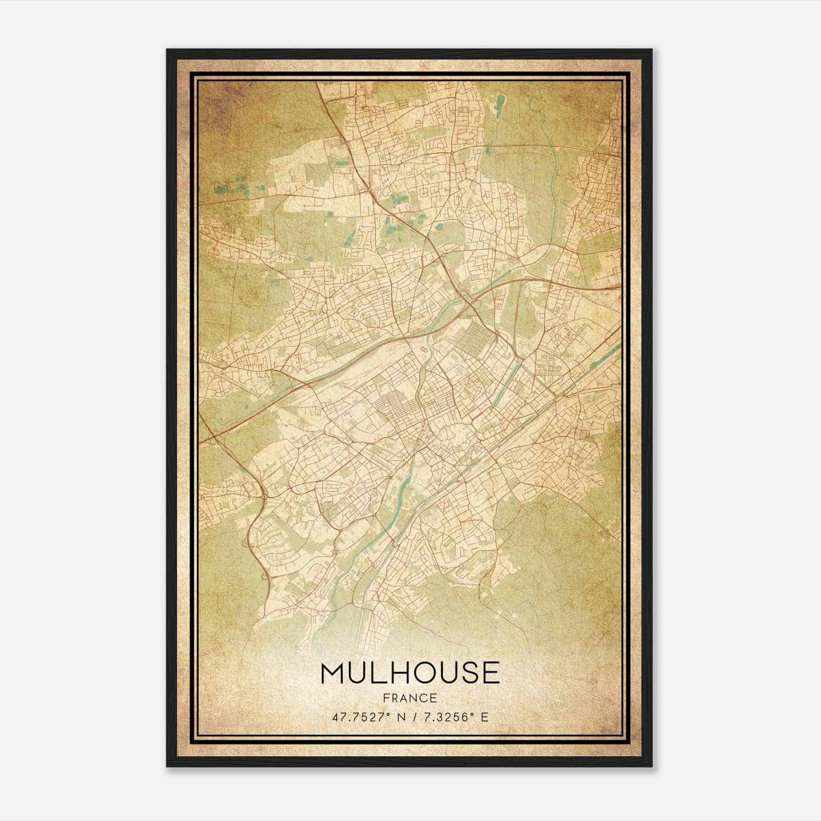 Vintage Mulhouse France Map Poster, Mulhouse City Road Wall Art Print