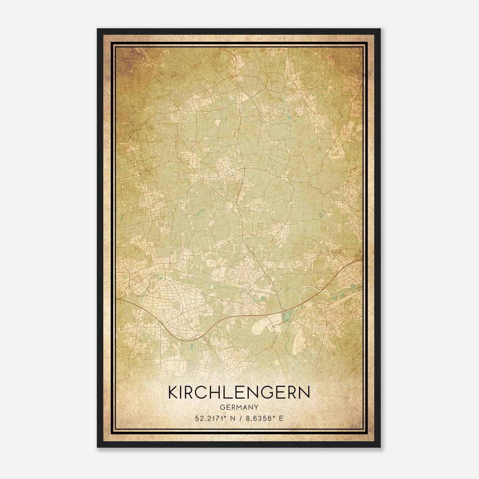 Vintage Kirchlengern Germany Map Poster, Kirchlengern City Road Wall Art Print