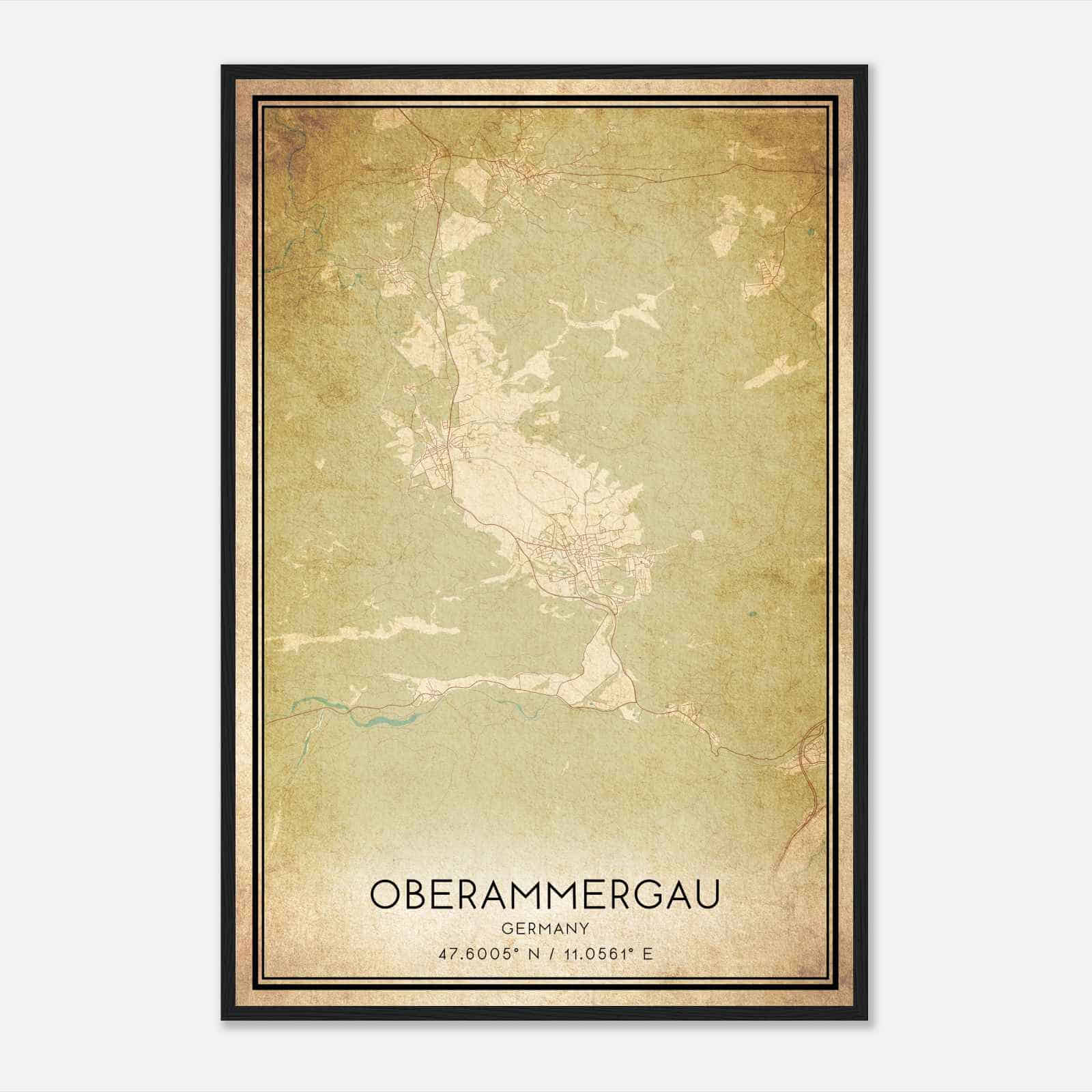 Vintage Oberammergau Germany Map Poster, Oberammergau City Road Wall Art Print