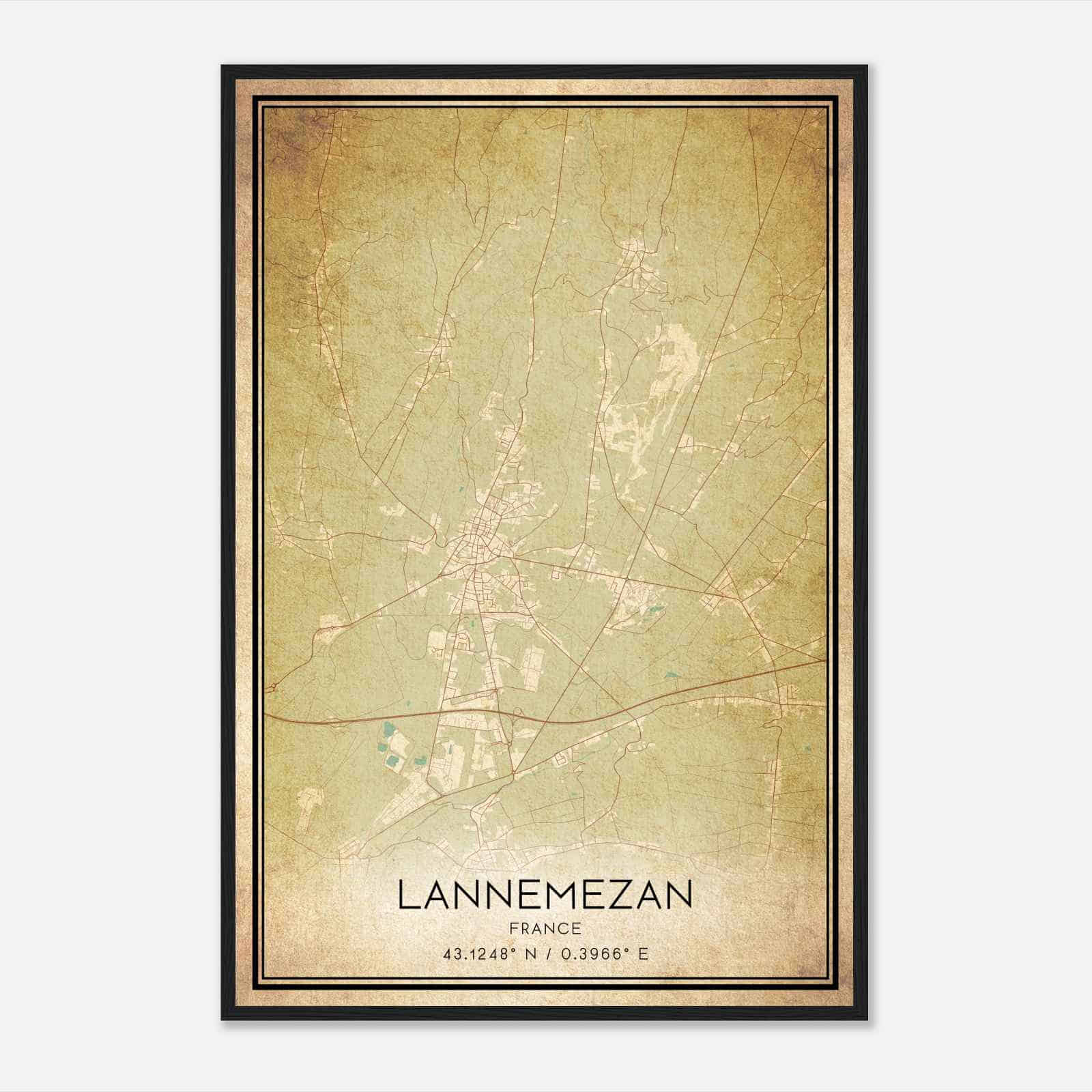 Vintage Lannemezan France Map Poster, Lannemezan City Road Wall Art Print