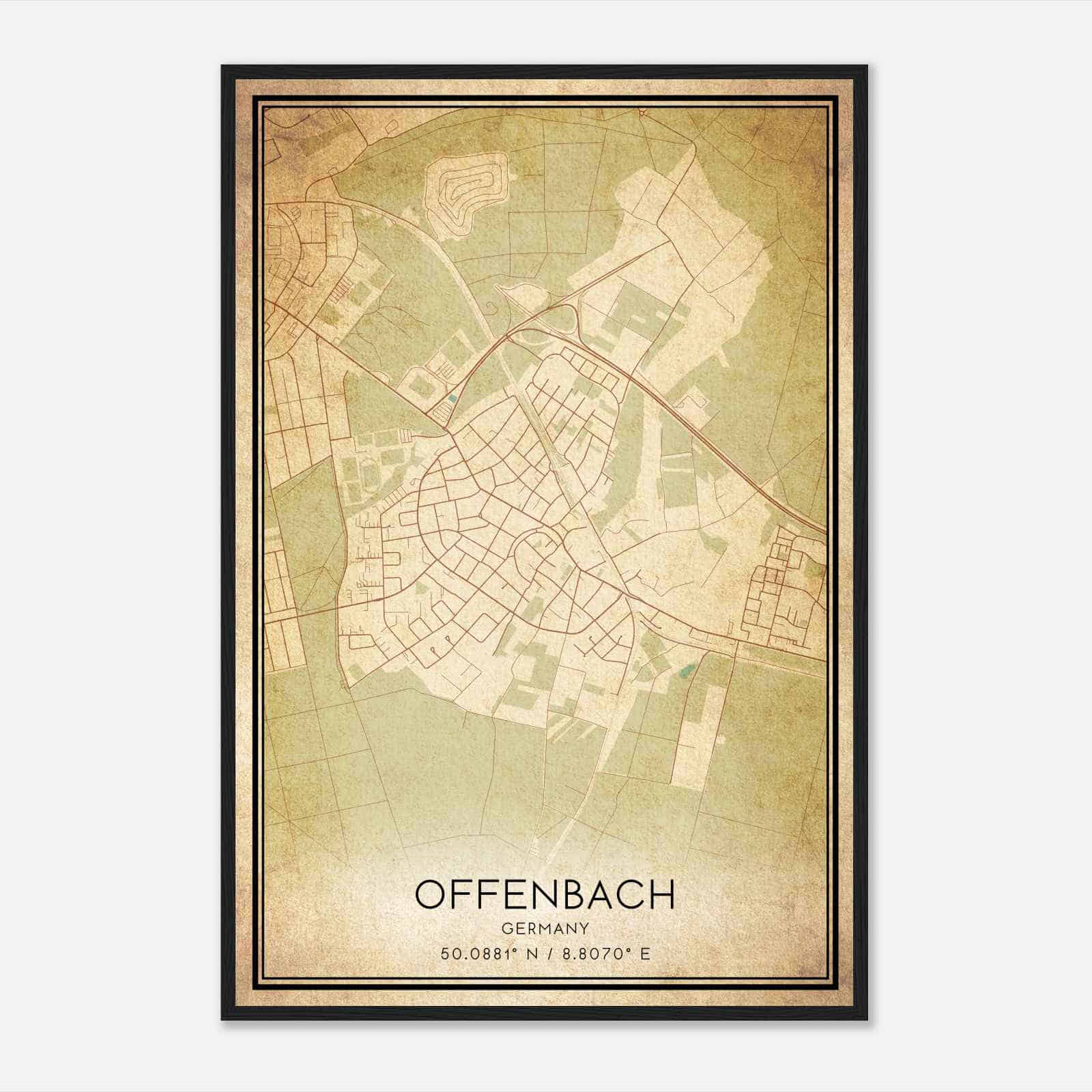 Vintage Bieber Germany Map Poster, Bieber City Road Wall Art Print
