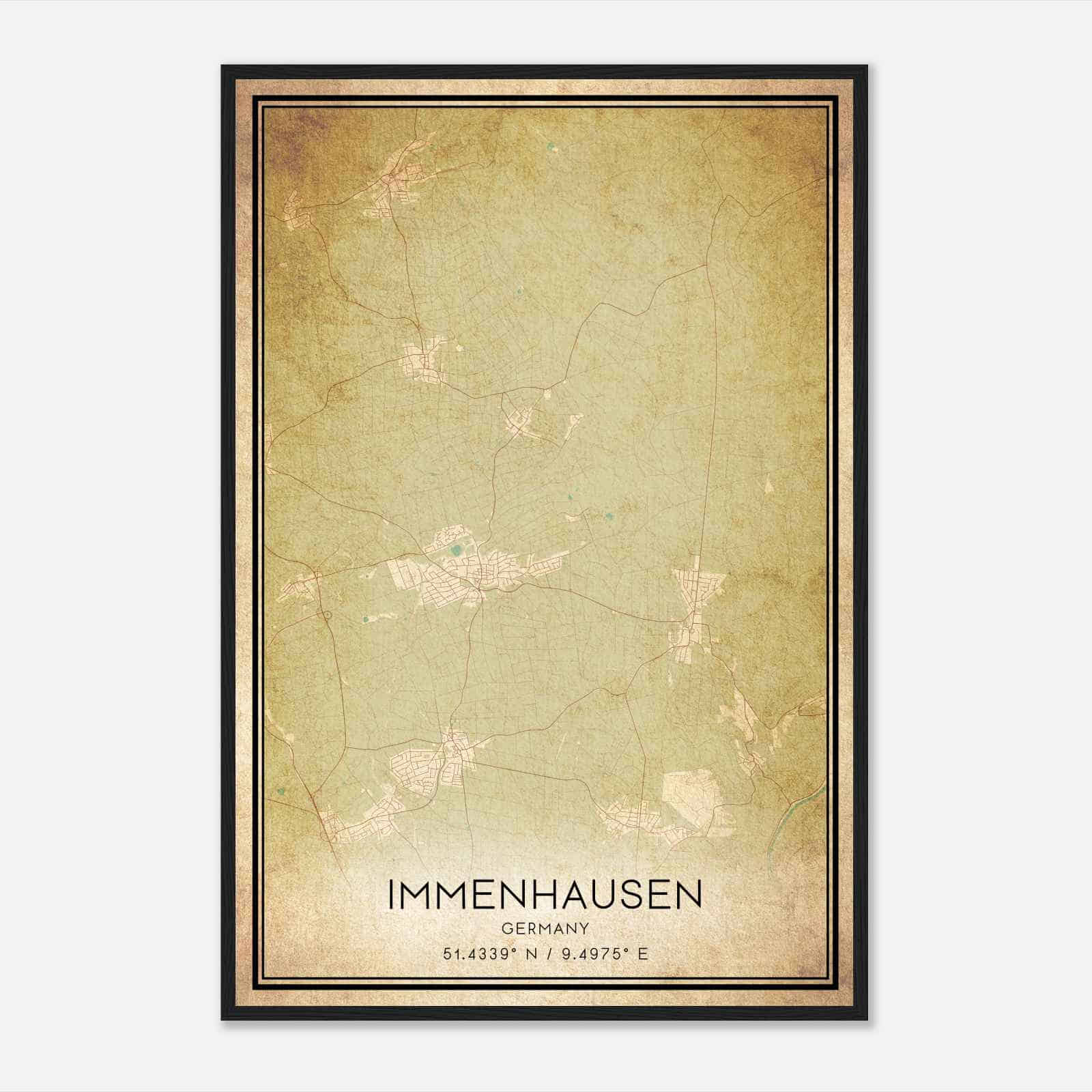 Vintage Immenhausen Germany Map Poster, Immenhausen City Road Wall Art Print