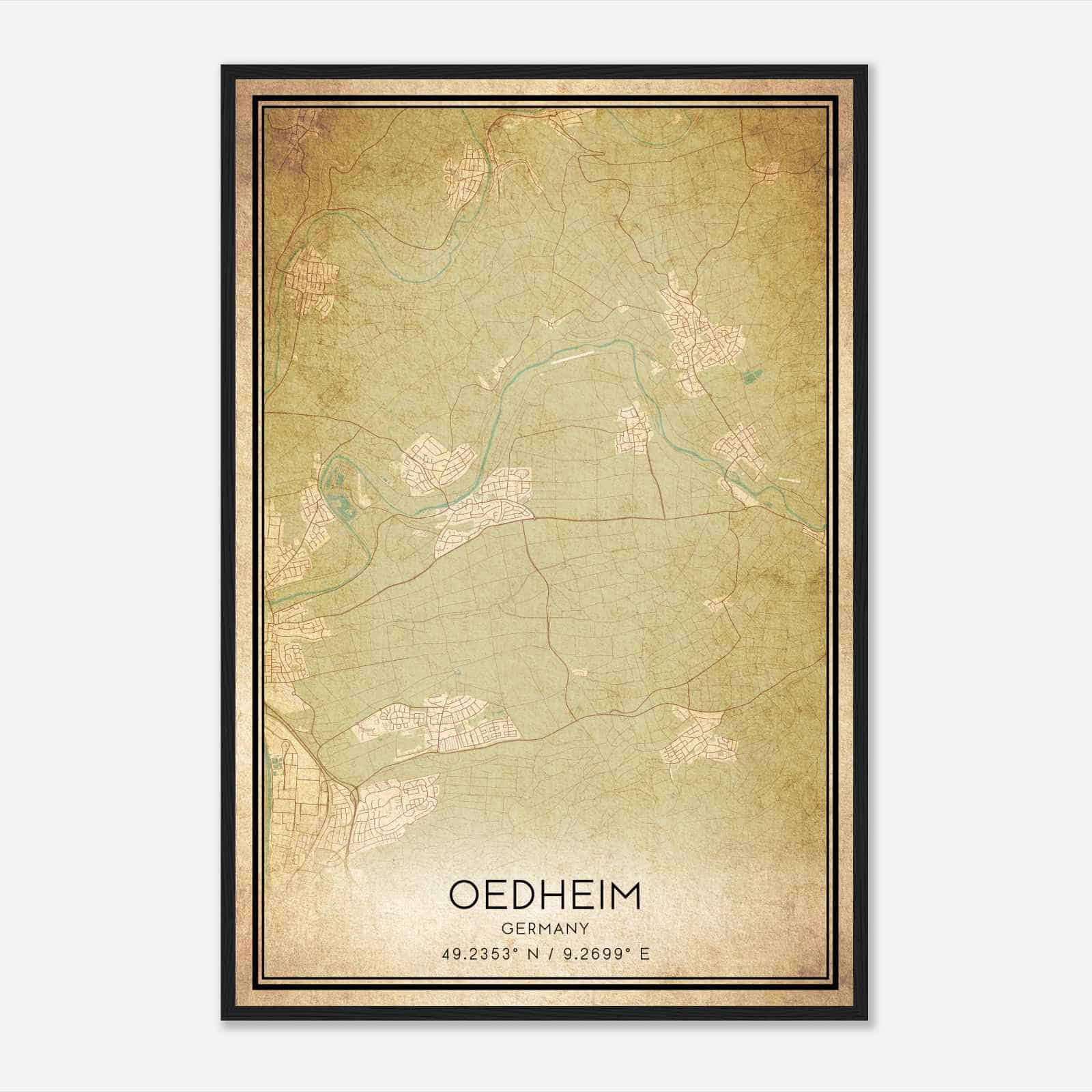 Vintage Oedheim Germany Map Poster, Oedheim City Road Wall Art Print