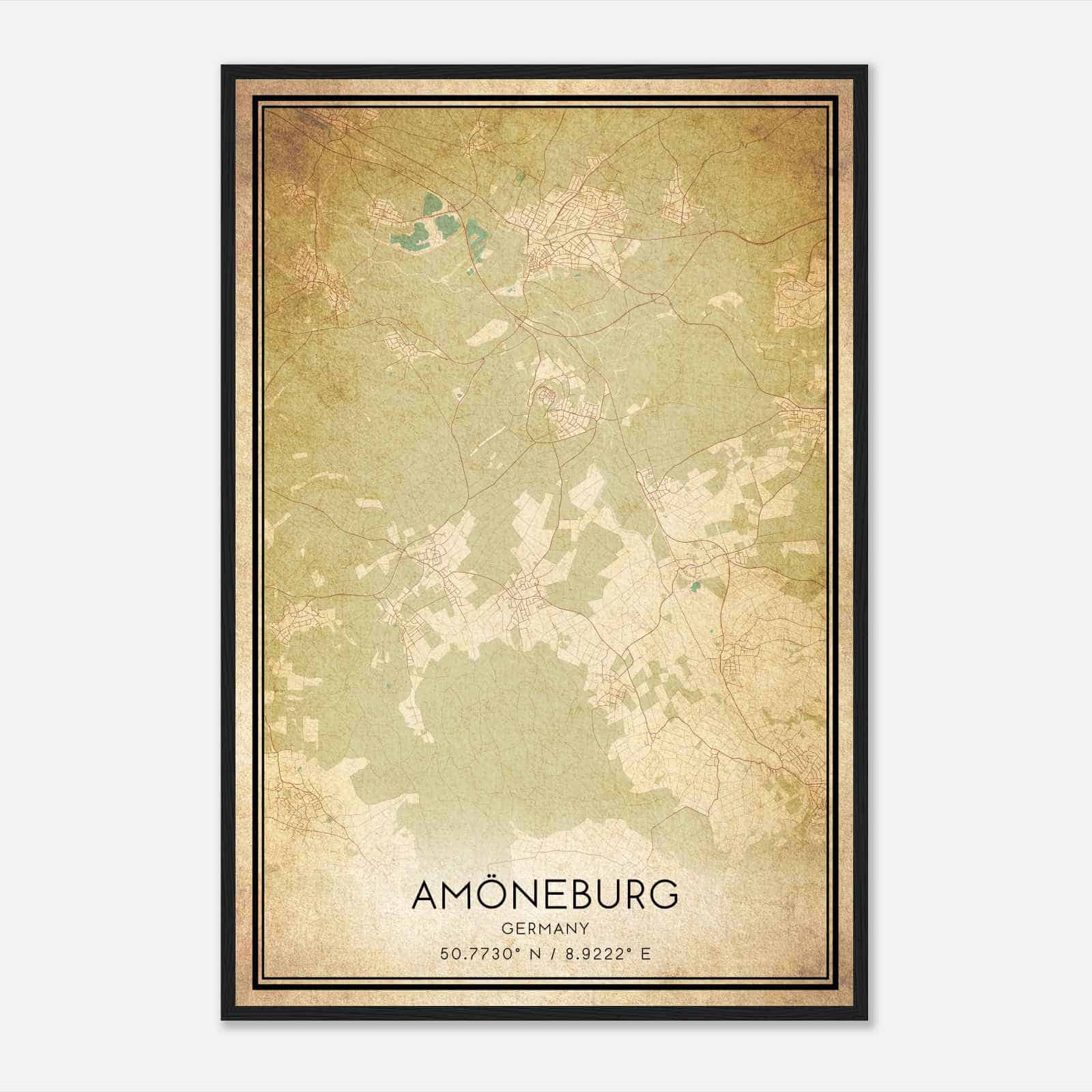Vintage Amoneburg Germany Map Poster, Amoneburg City Road Wall Art Print