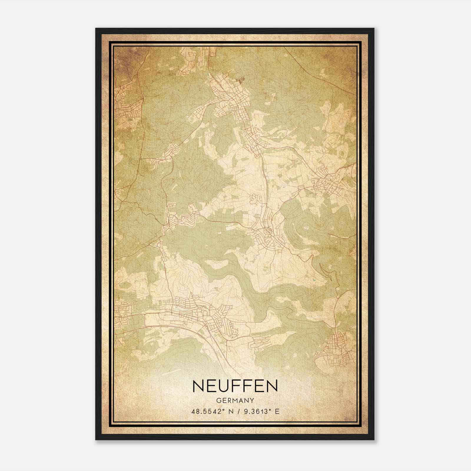 Vintage Neuffen Germany Map Poster, Neuffen City Road Wall Art Print