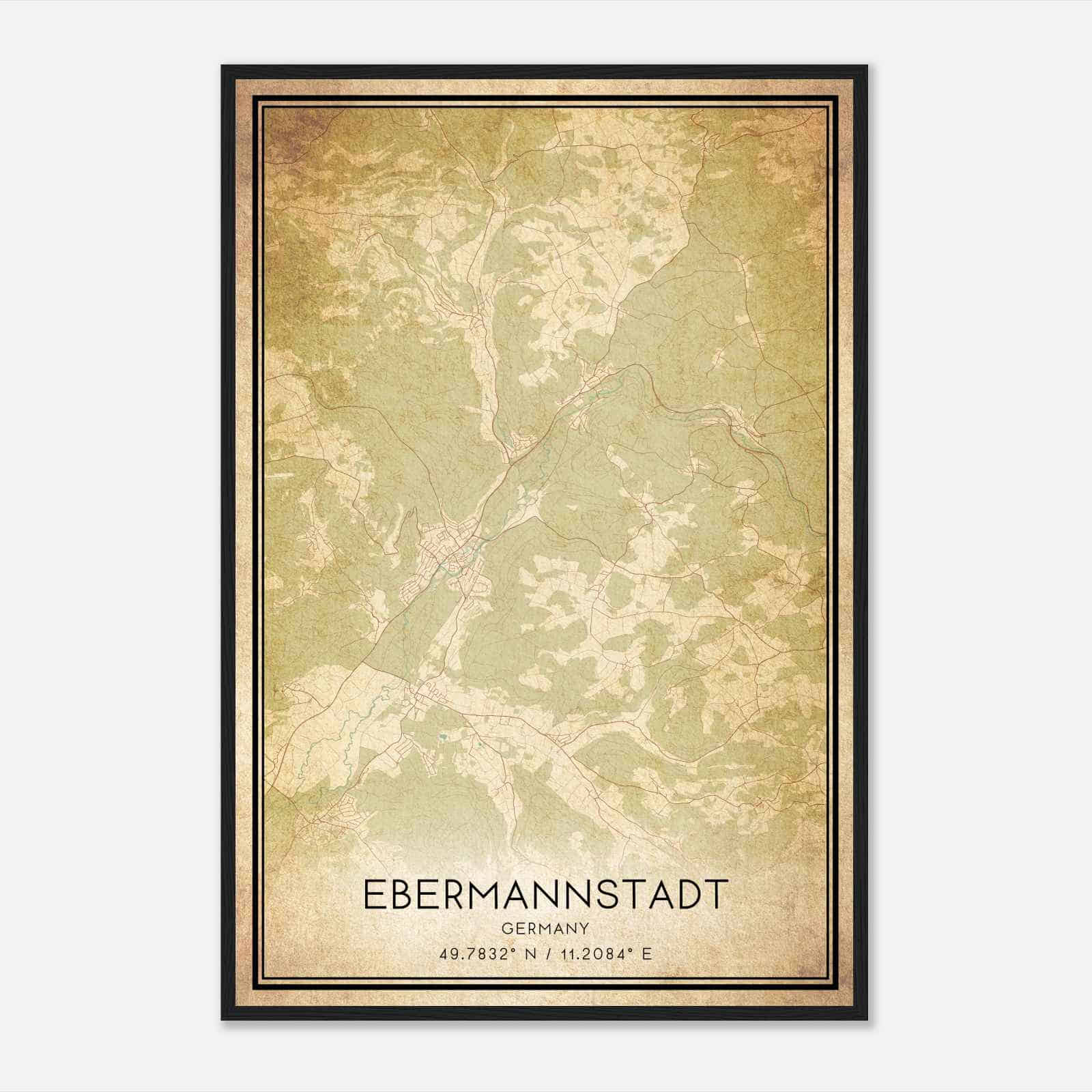 Vintage Ebermannstadt Germany Map Poster, Ebermannstadt City Road Wall Art Print