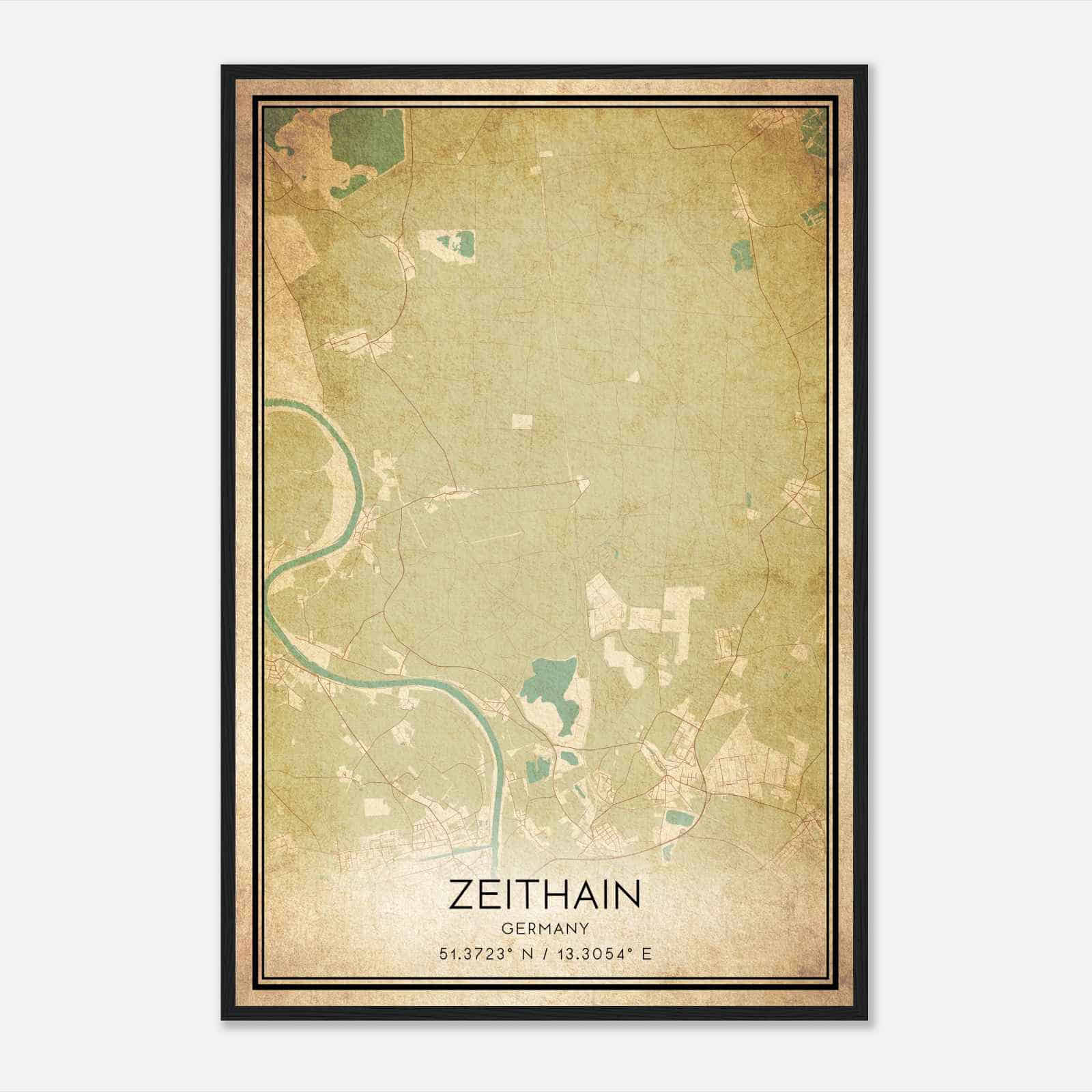 Vintage Zeithain Germany Map Poster, Zeithain City Road Wall Art Print