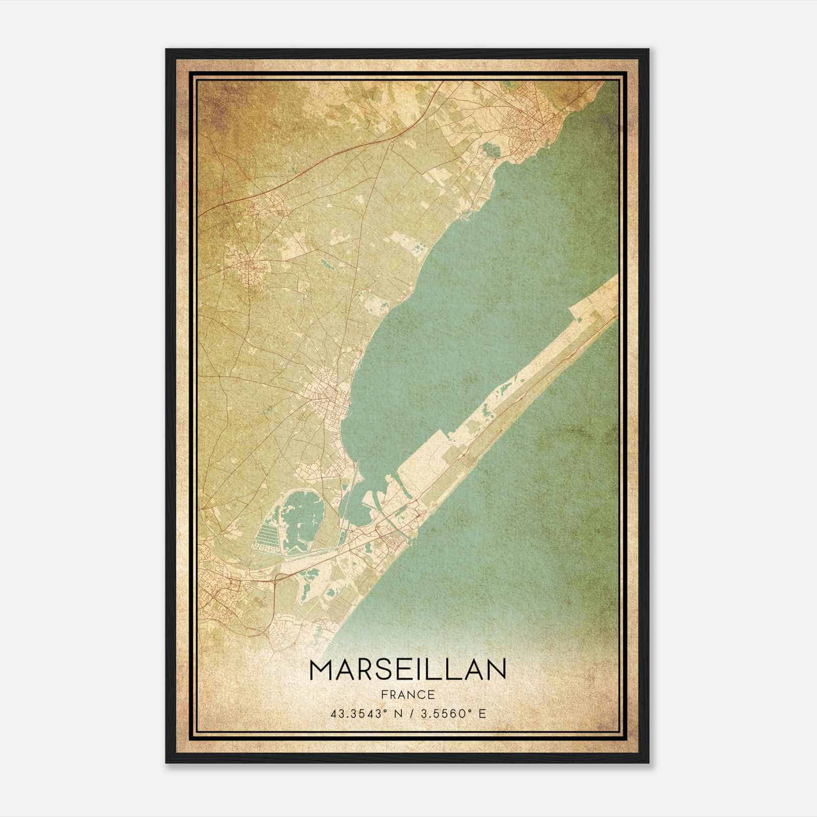 Vintage Marseillan France Map Poster, Marseillan City Road Wall Art Print