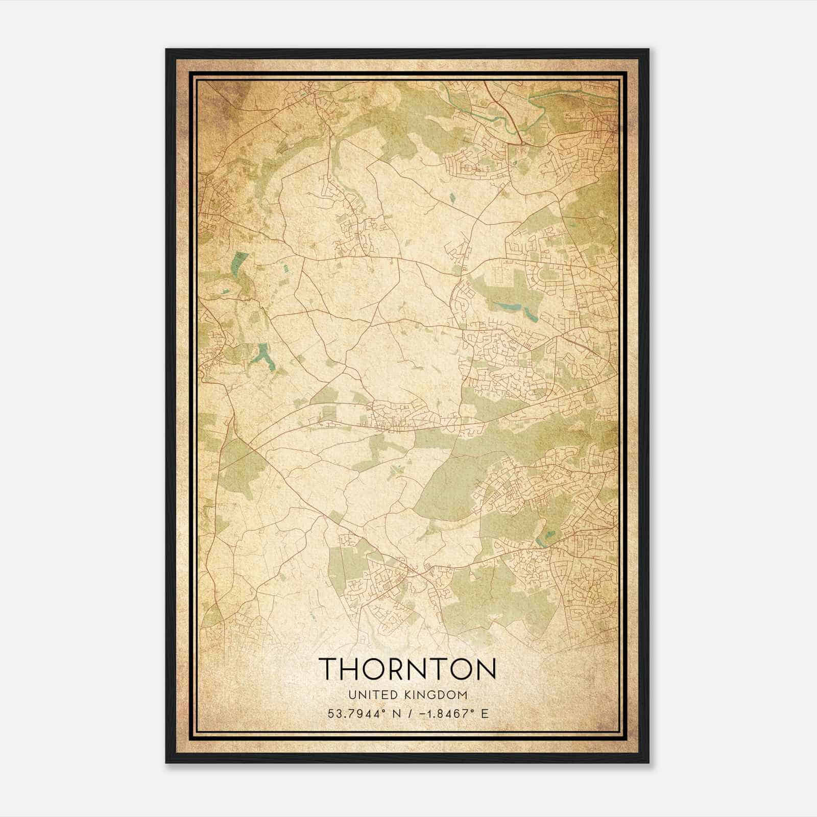 Vintage Thornton United Kingdom Map Poster, Thornton City Road Wall Art Print