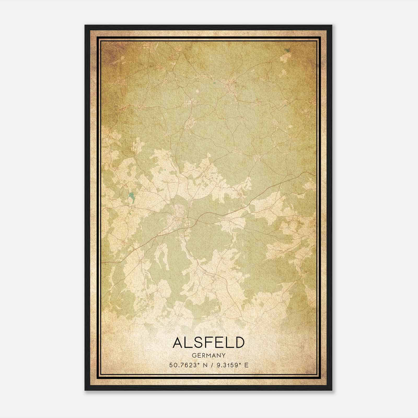 Vintage Alsfeld Germany Map Poster, Alsfeld City Road Wall Art Print