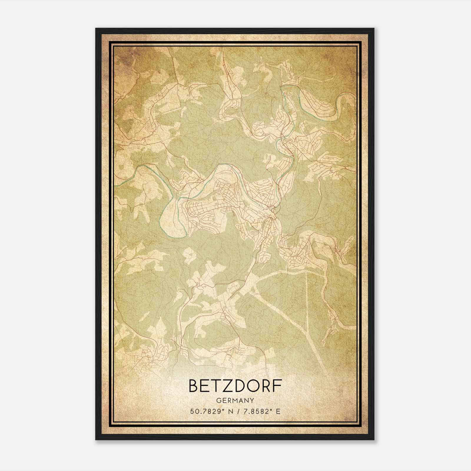 Vintage Betzdorf Germany Map Poster, Betzdorf City Road Wall Art Print