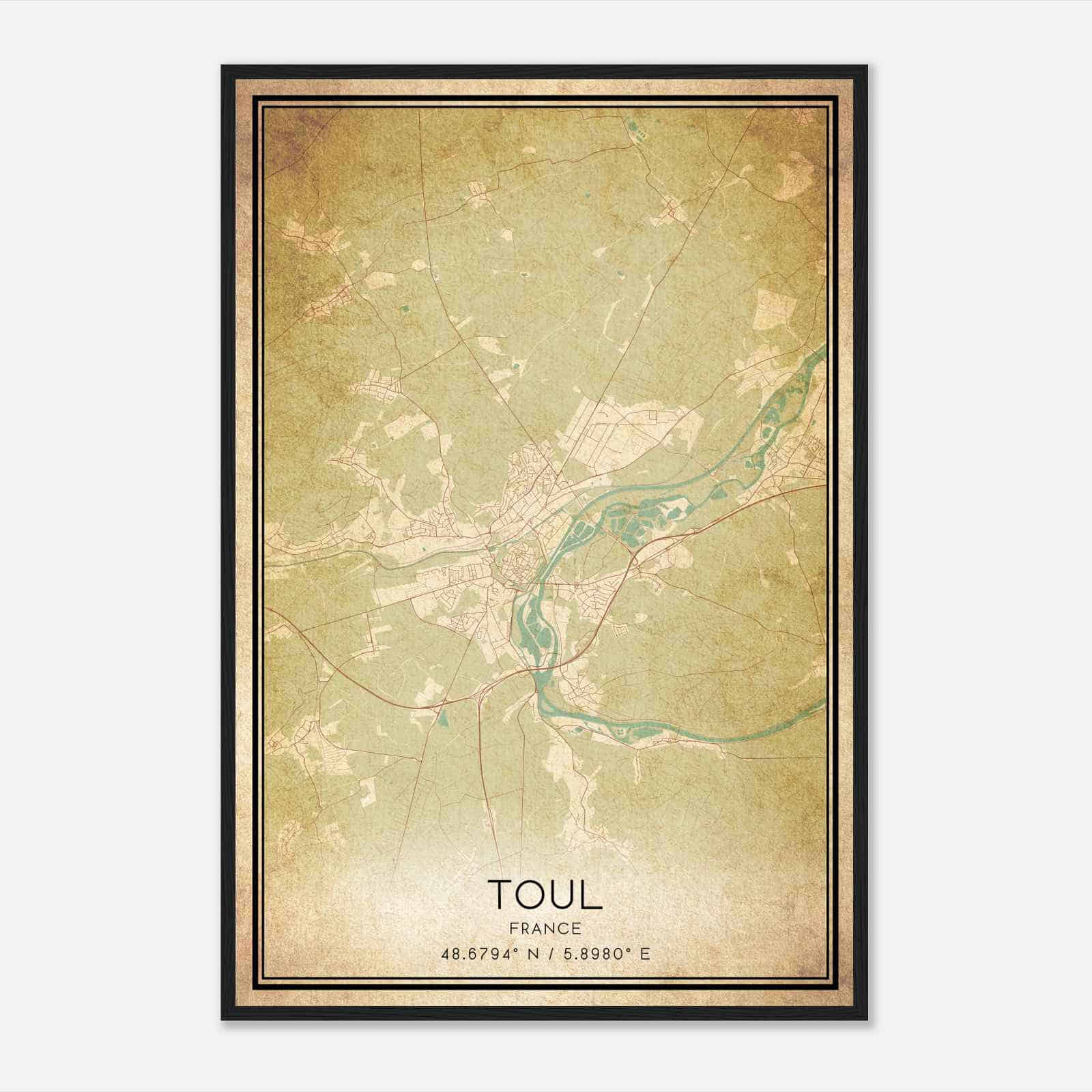 Vintage Toul France Map Poster, Toul City Road Wall Art Print