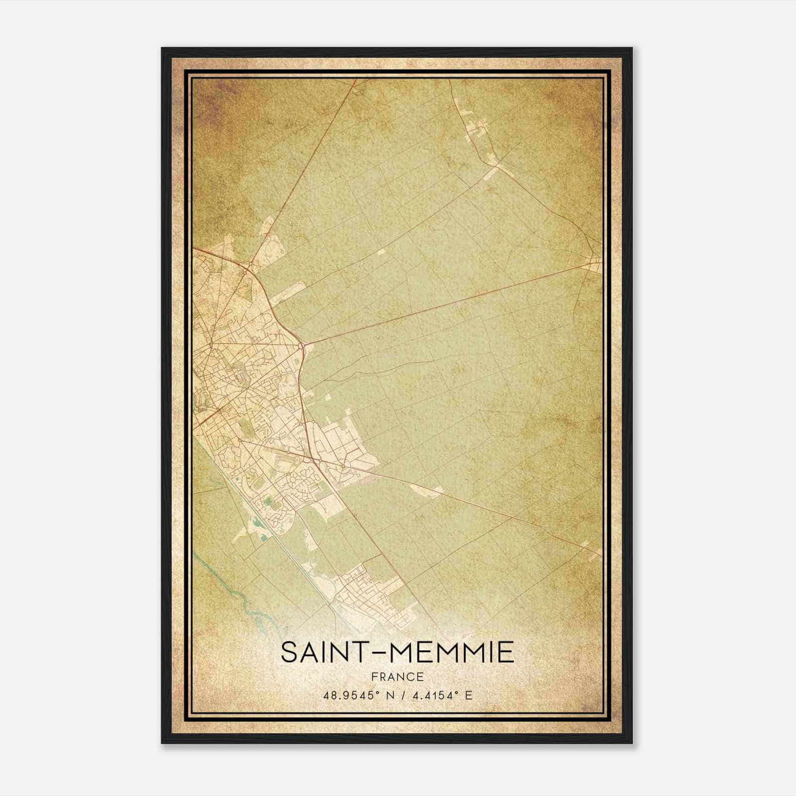 Vintage Saint-Memmie France Map Poster, Saint-Memmie City Road Wall Art Print