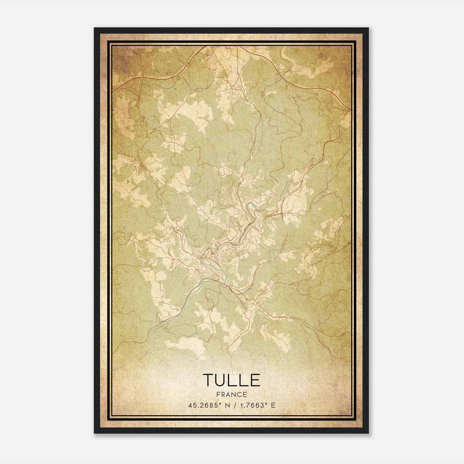 Vintage Tulle France Map Poster, Tulle City Road Wall Art Print