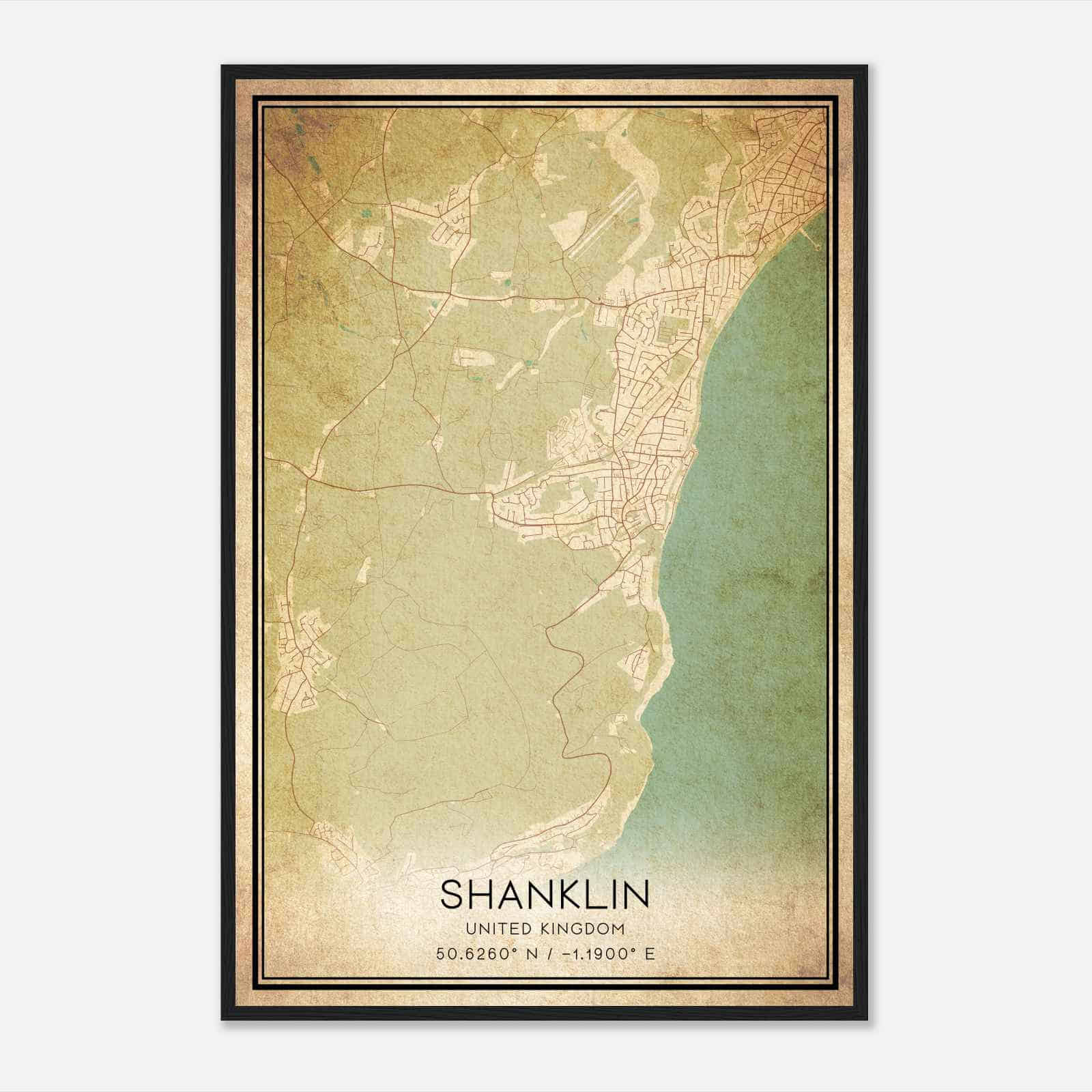 Vintage Shanklin United Kingdom Map Poster, Shanklin City Road Wall Art Print Vintage Shanklin United Kingdom Map Poster, Shanklin City Road Wall Art Print