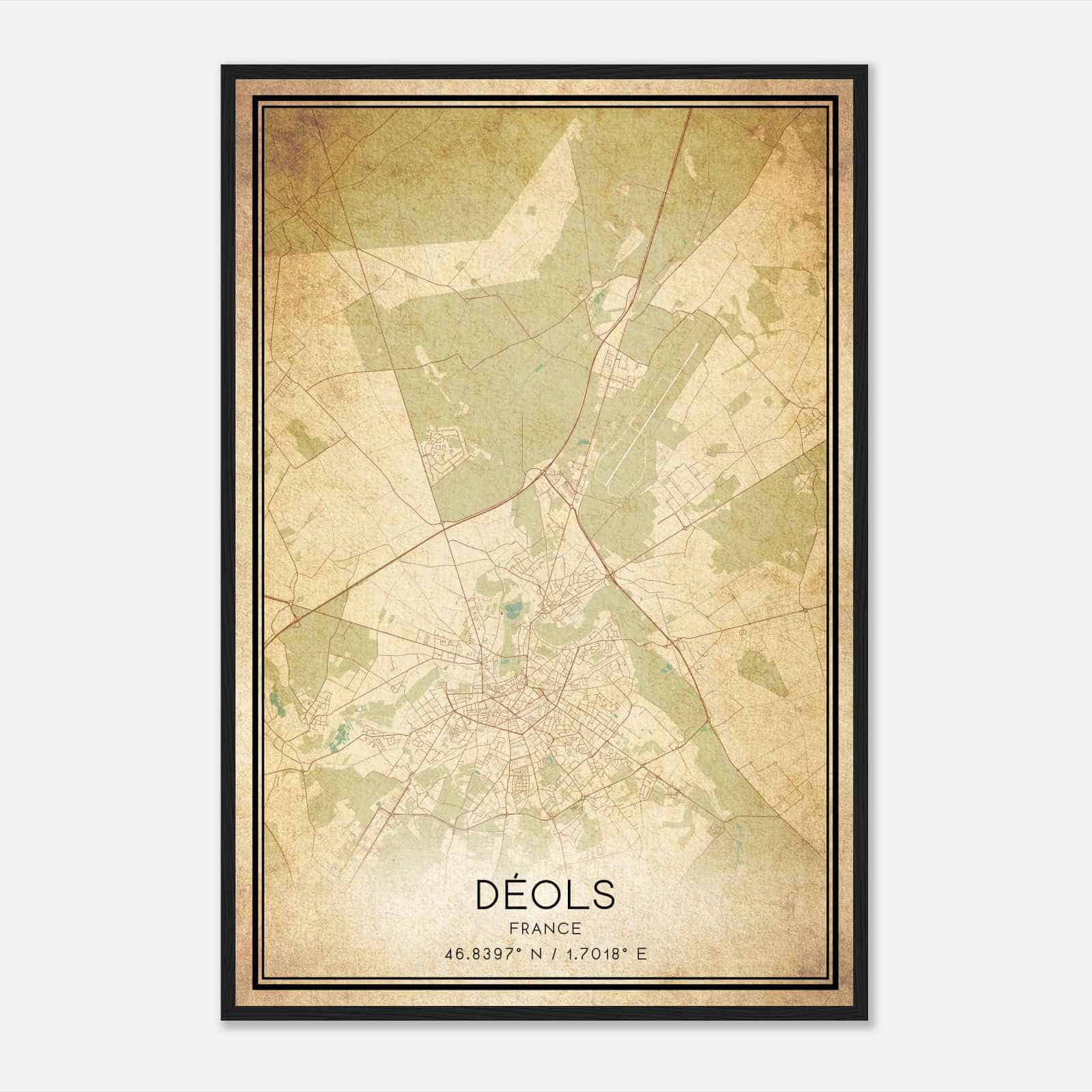 Vintage Deols France Map Poster, Deols City Road Wall Art Print