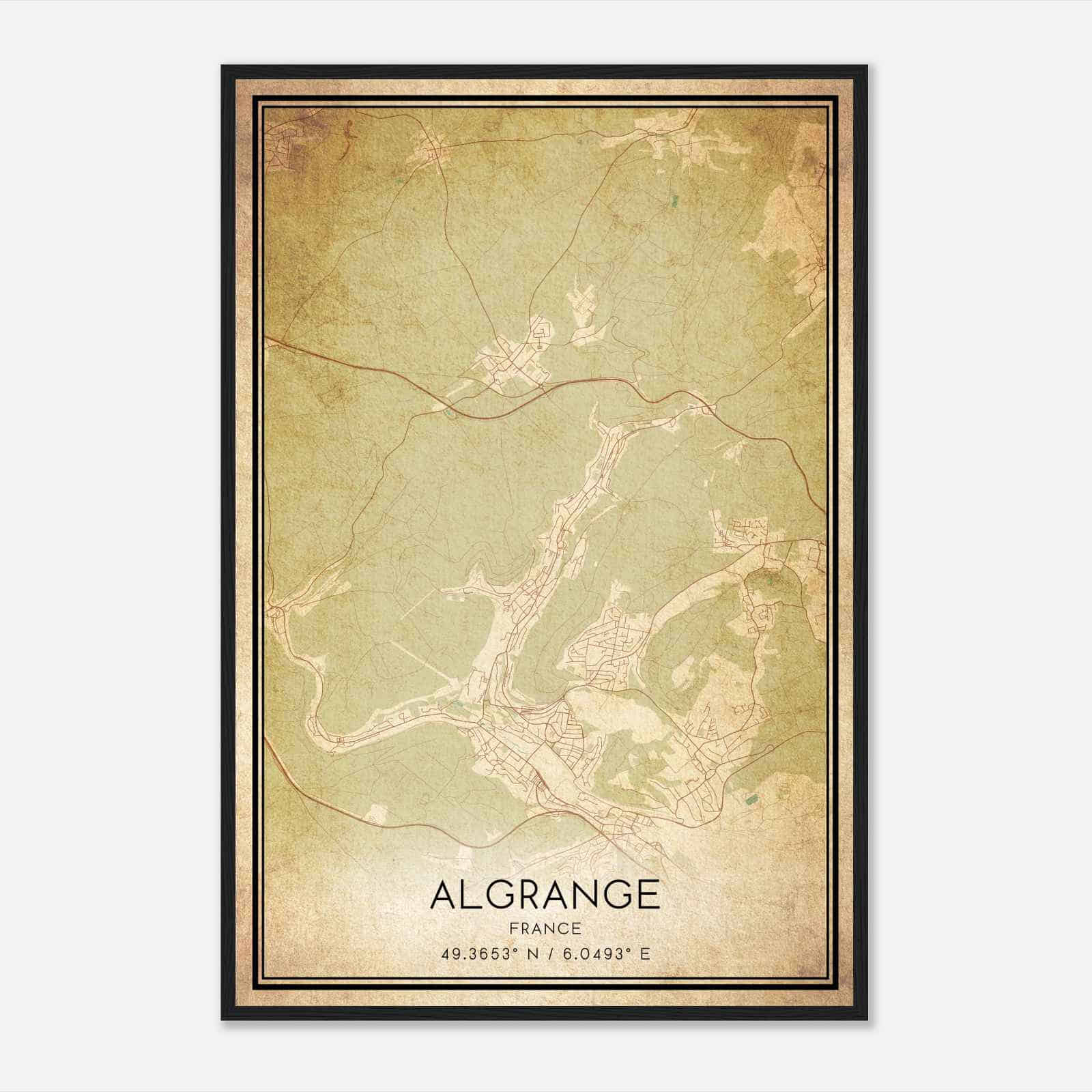 Vintage Algrange France Map Poster, Algrange City Road Wall Art Print