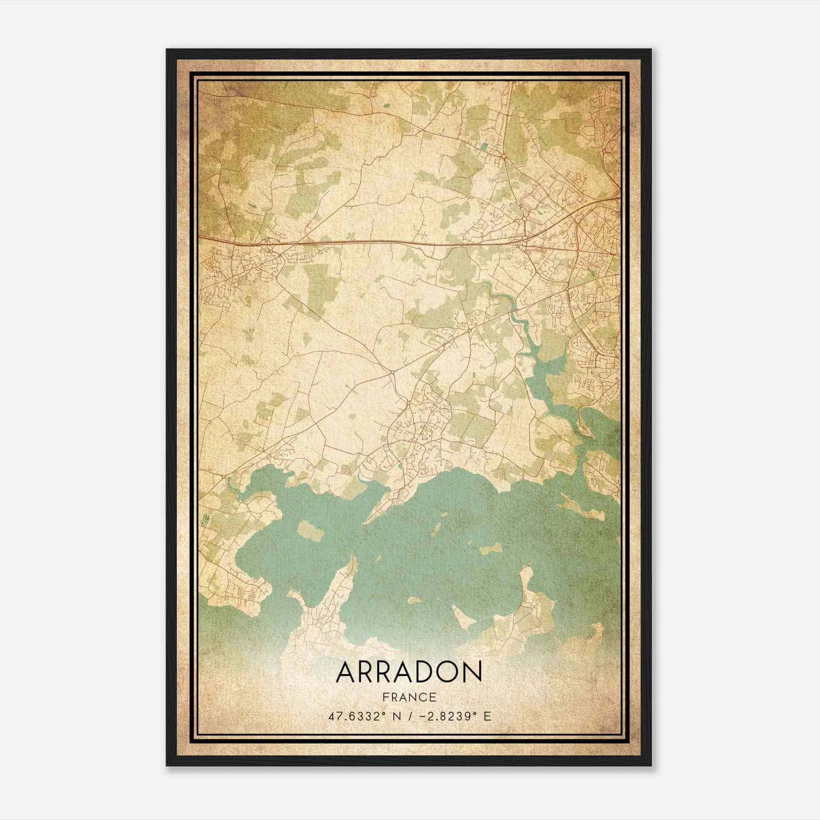 Vintage Arradon France Map Poster, Arradon City Road Wall Art Print