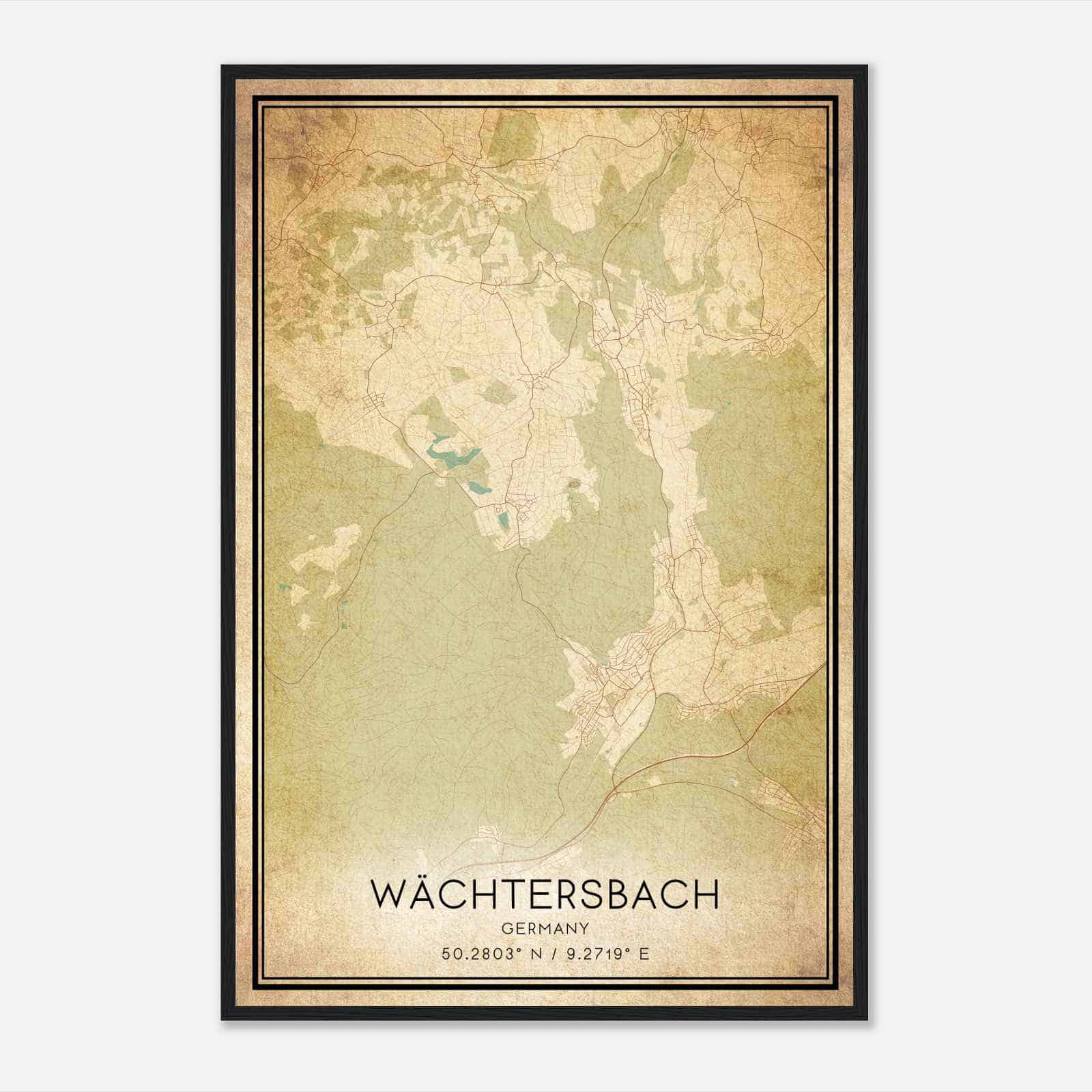 Vintage Wachtersbach Germany Map Poster, Wachtersbach City Road Wall Art Print