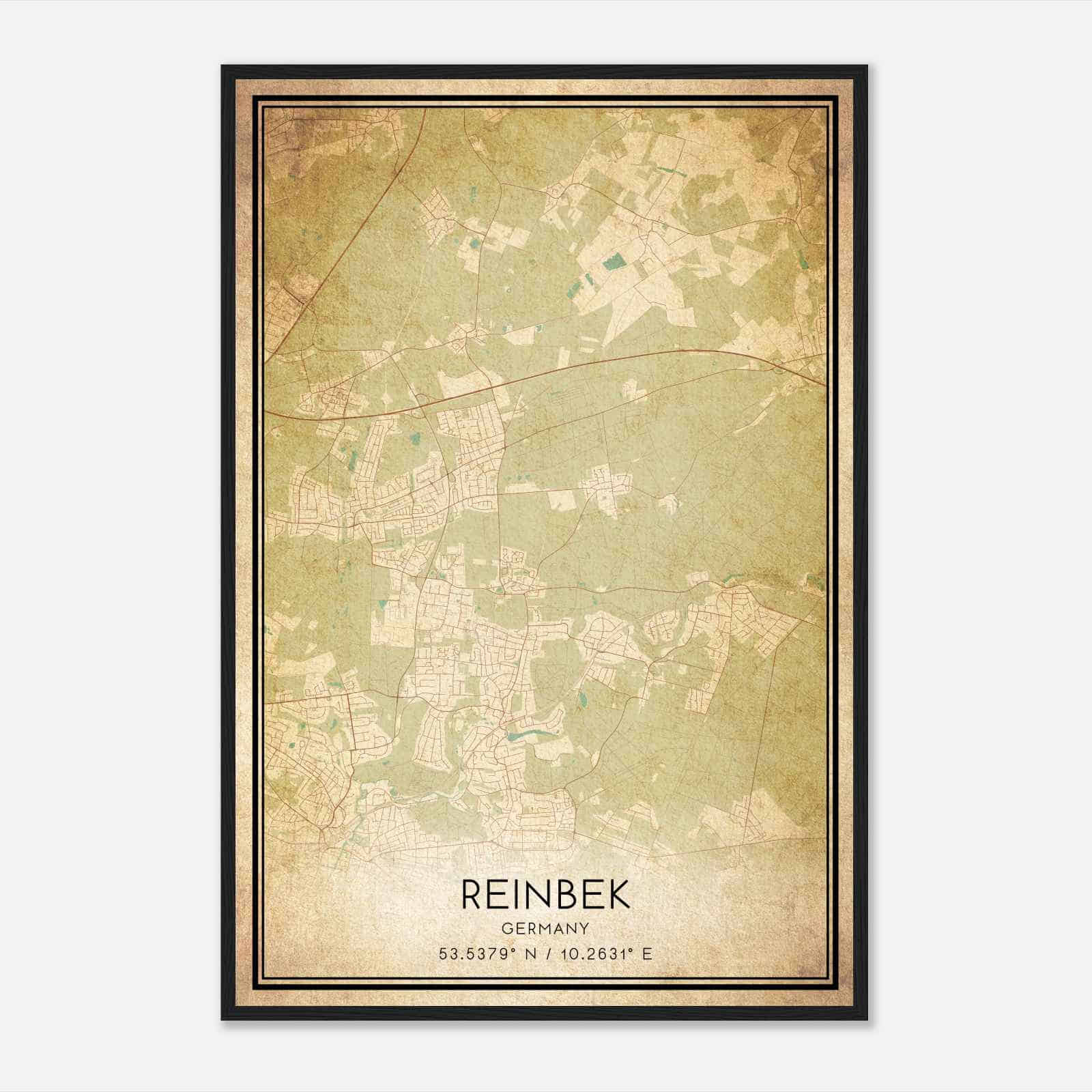 Vintage Reinbek Germany Map Poster, Reinbek City Road Wall Art Print